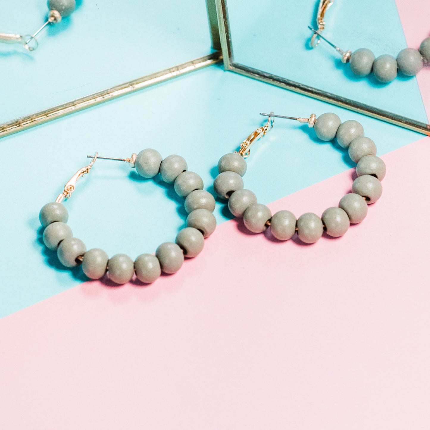 Grey Beaded Hoops