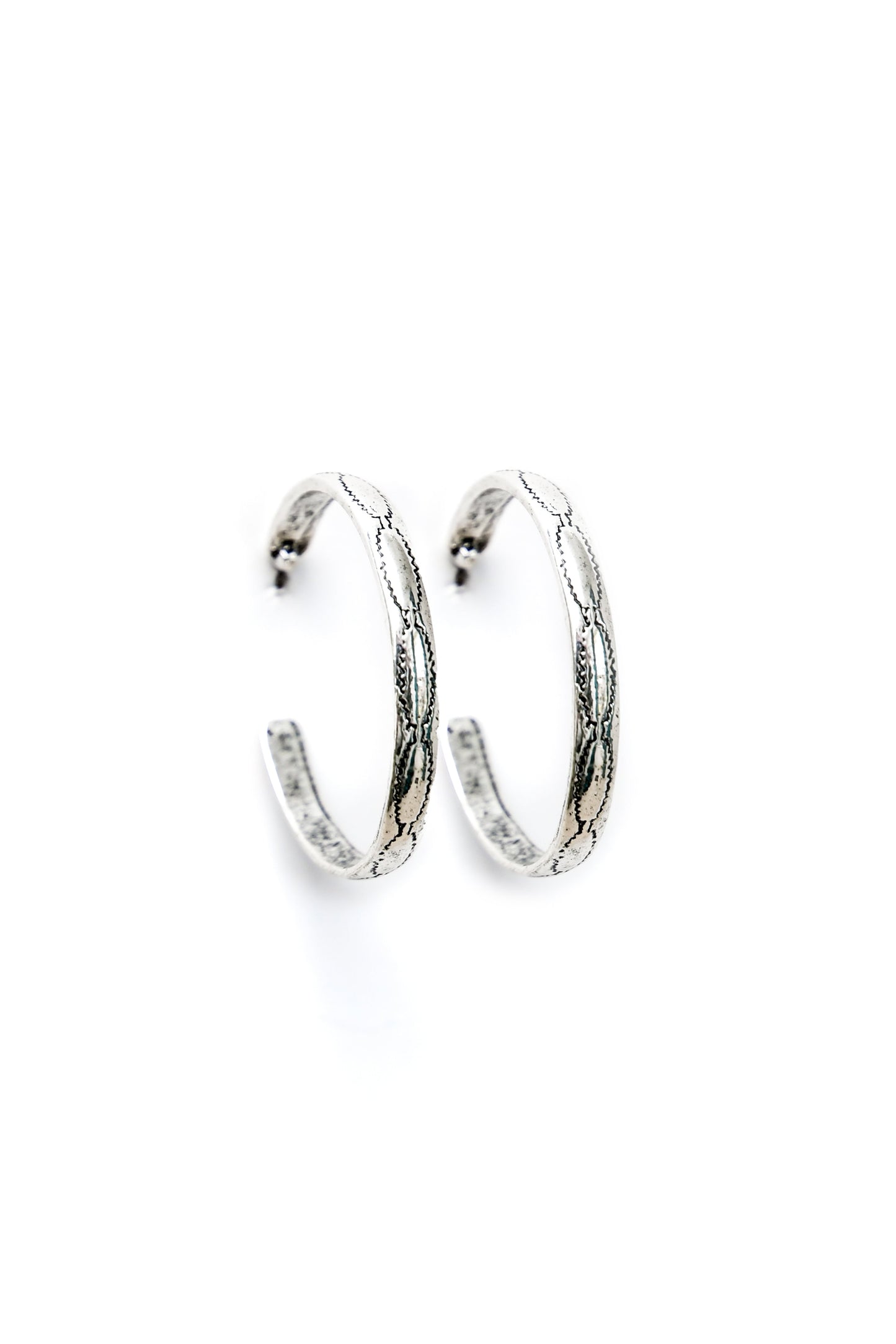 Silver Aztec Stamped Hoop Earring
