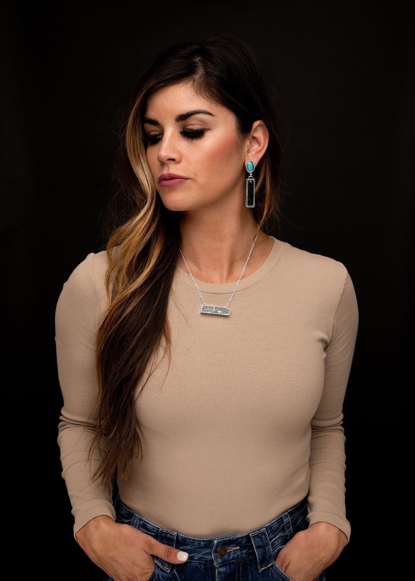 Black Bar and Turquoise Post Earring