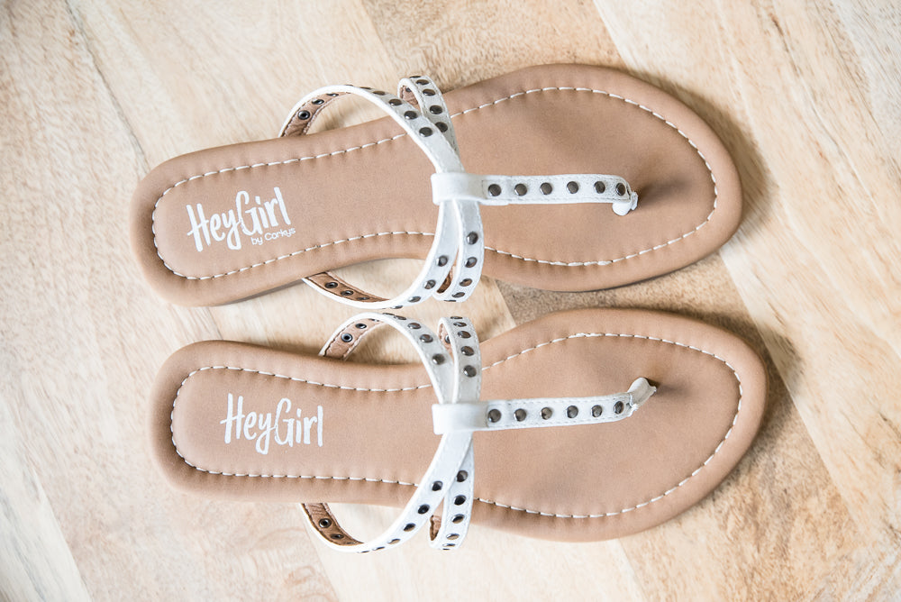 Swimsuit Sandals in White Metallic
