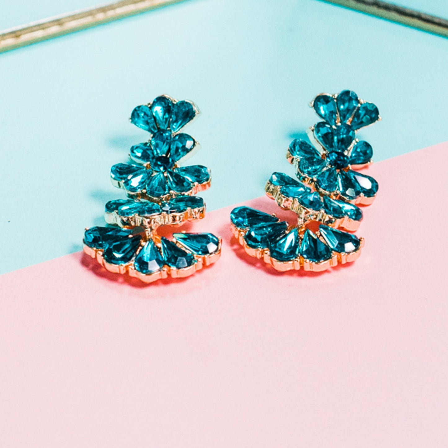 Teal and Gold Crystal Earrings