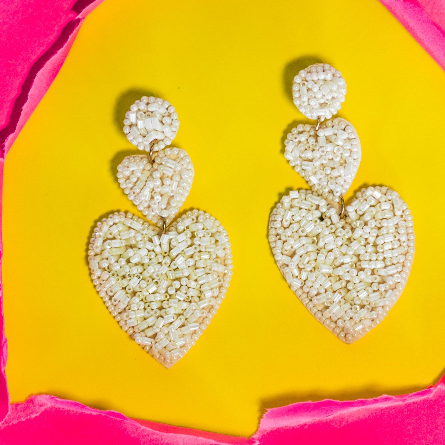 Graduated Heart Seed Bead Earrings