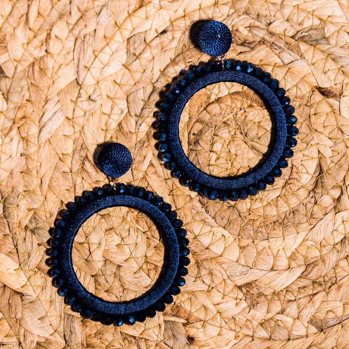 Navy Crystal Hoops