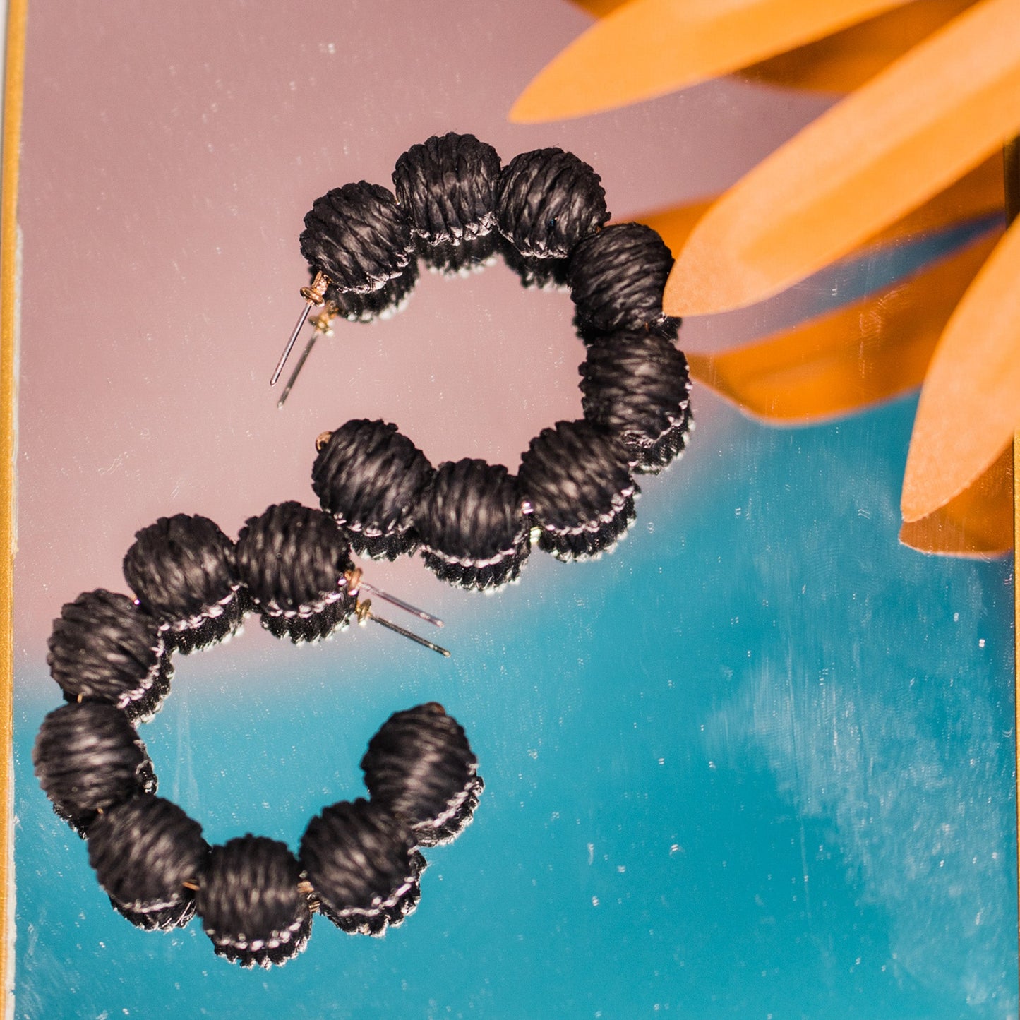 Black Raffia Knot Hoops