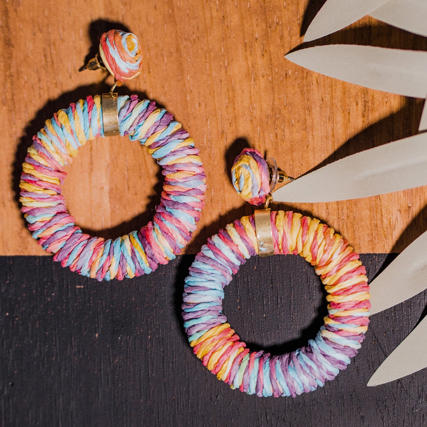 Rainbow Raffia Hoop