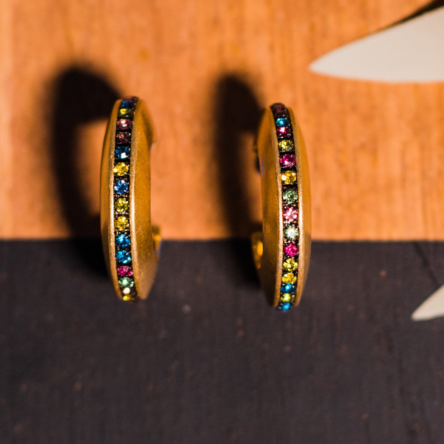 Gold and Multi Colored Crystal Hoops