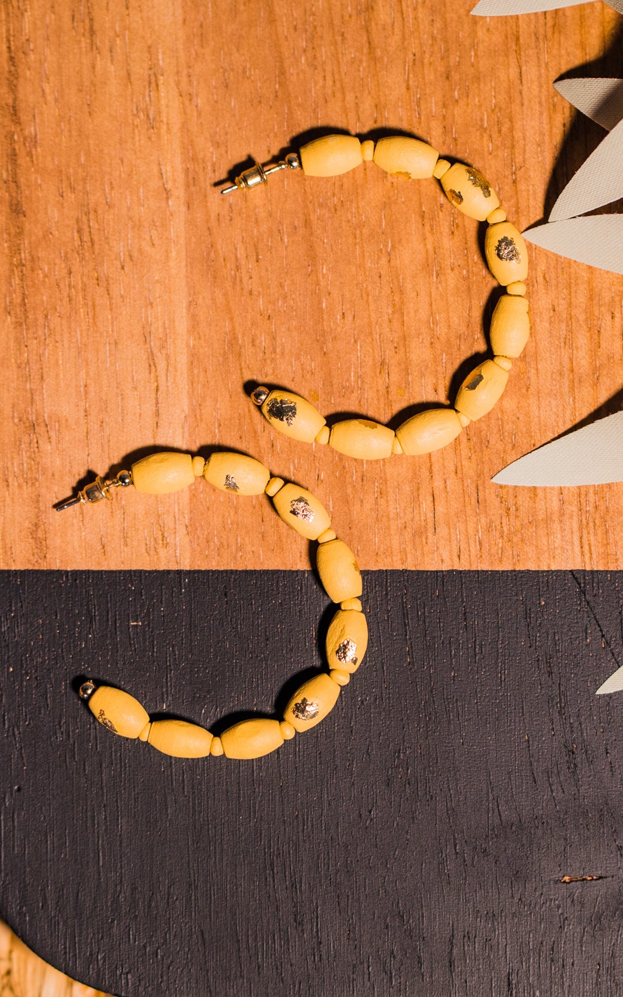 Mustard Beaded Hoops