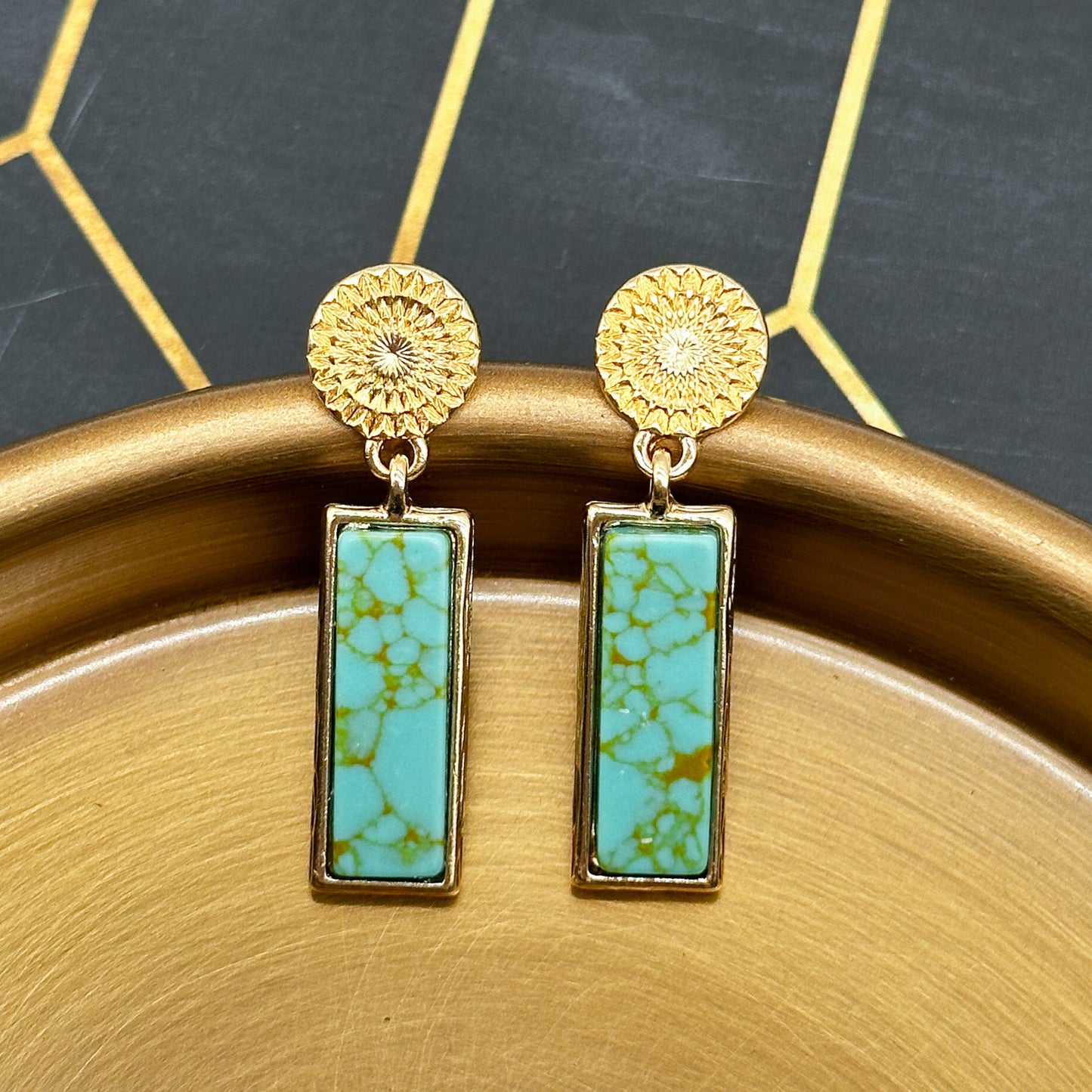 Gold and Turquoise Post Earrings