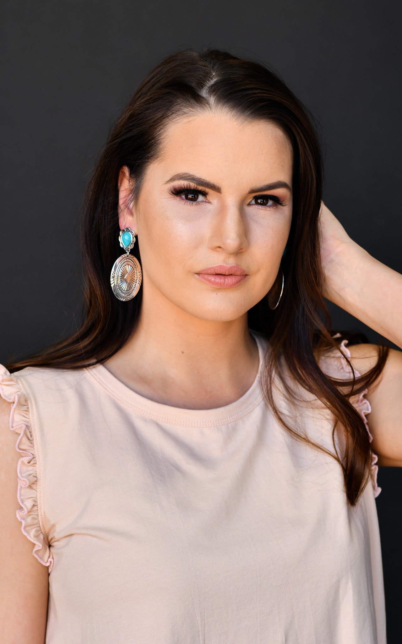 Silver Concho Earrings with Turquoise Teardrop Post