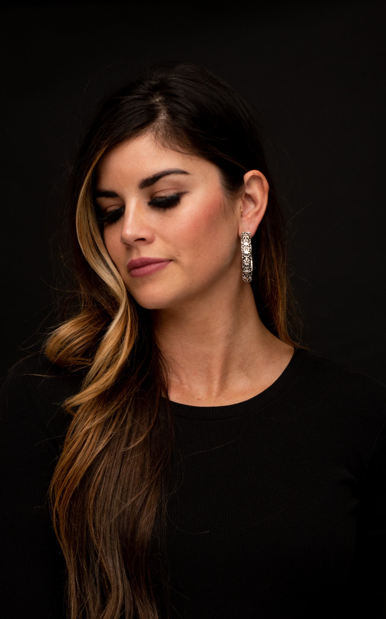 Silver Burst Concho Hoop Earring