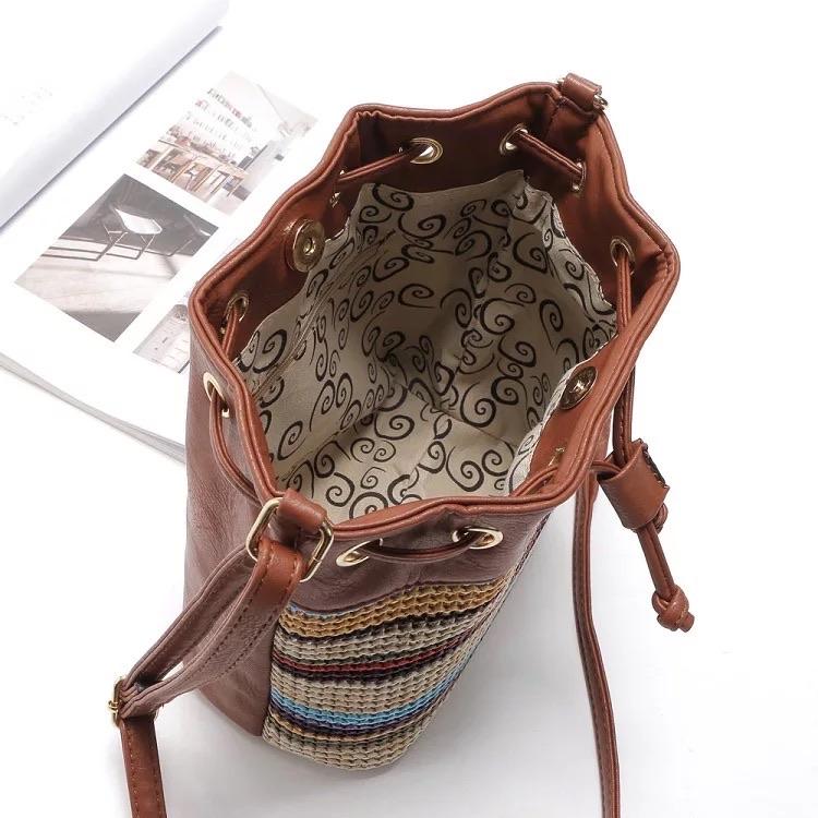 Vintage Bohemian Bucket Bag in Brown