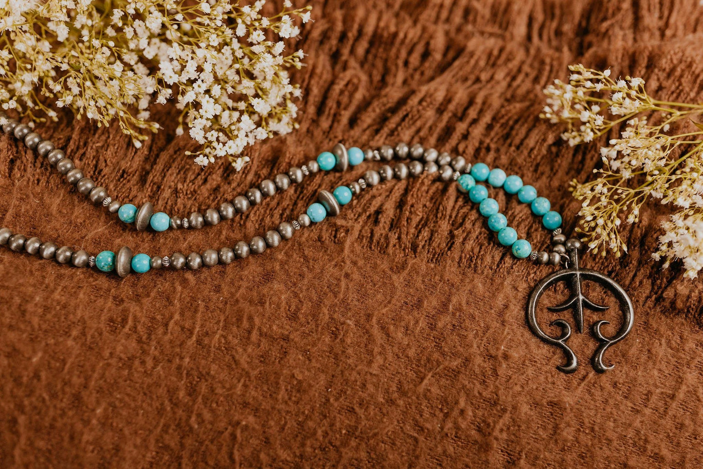 Faux Turquoise Necklace with Naja Charm