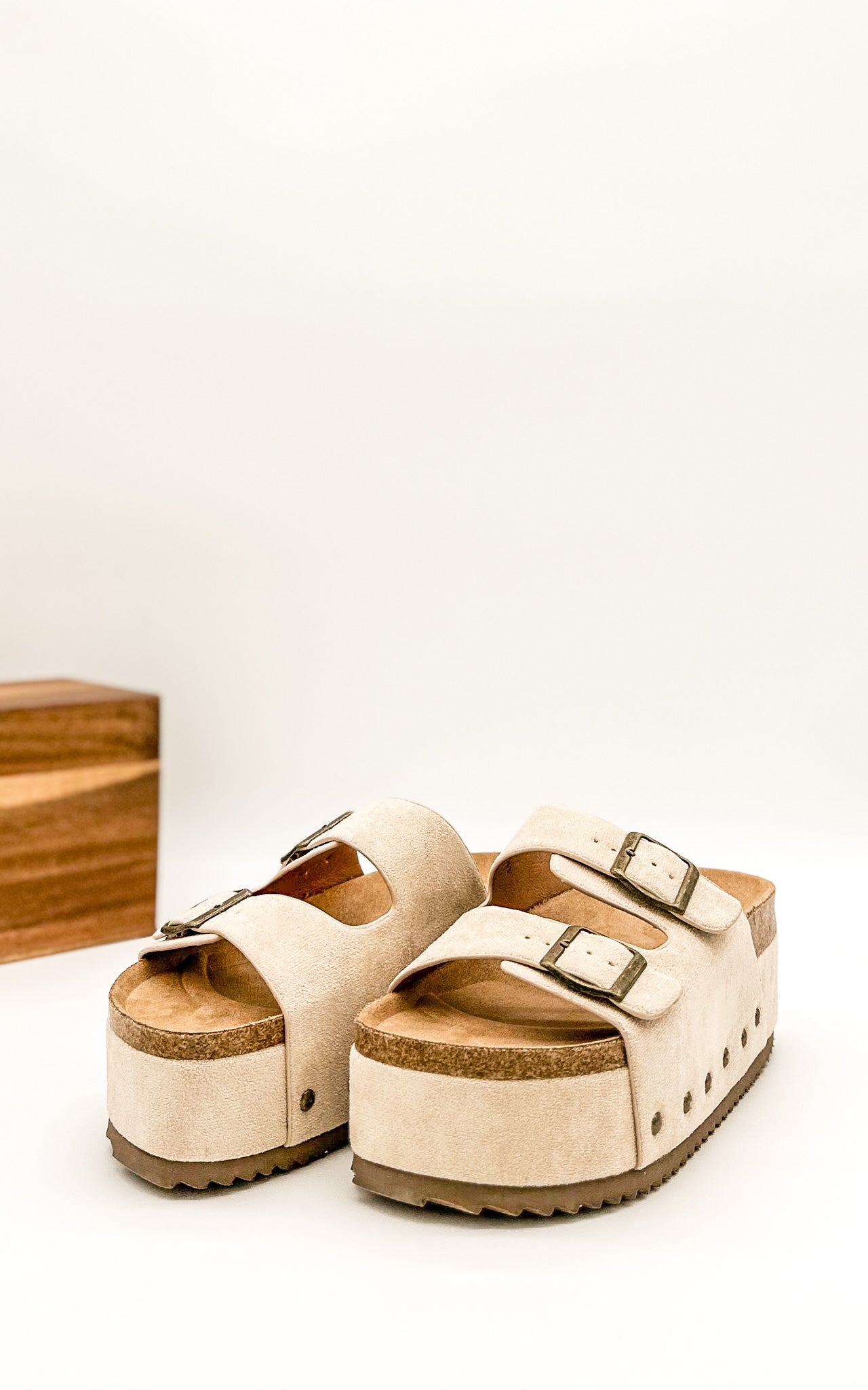 Corkys Wannabe Platform Sandal Slide in Light Tan
