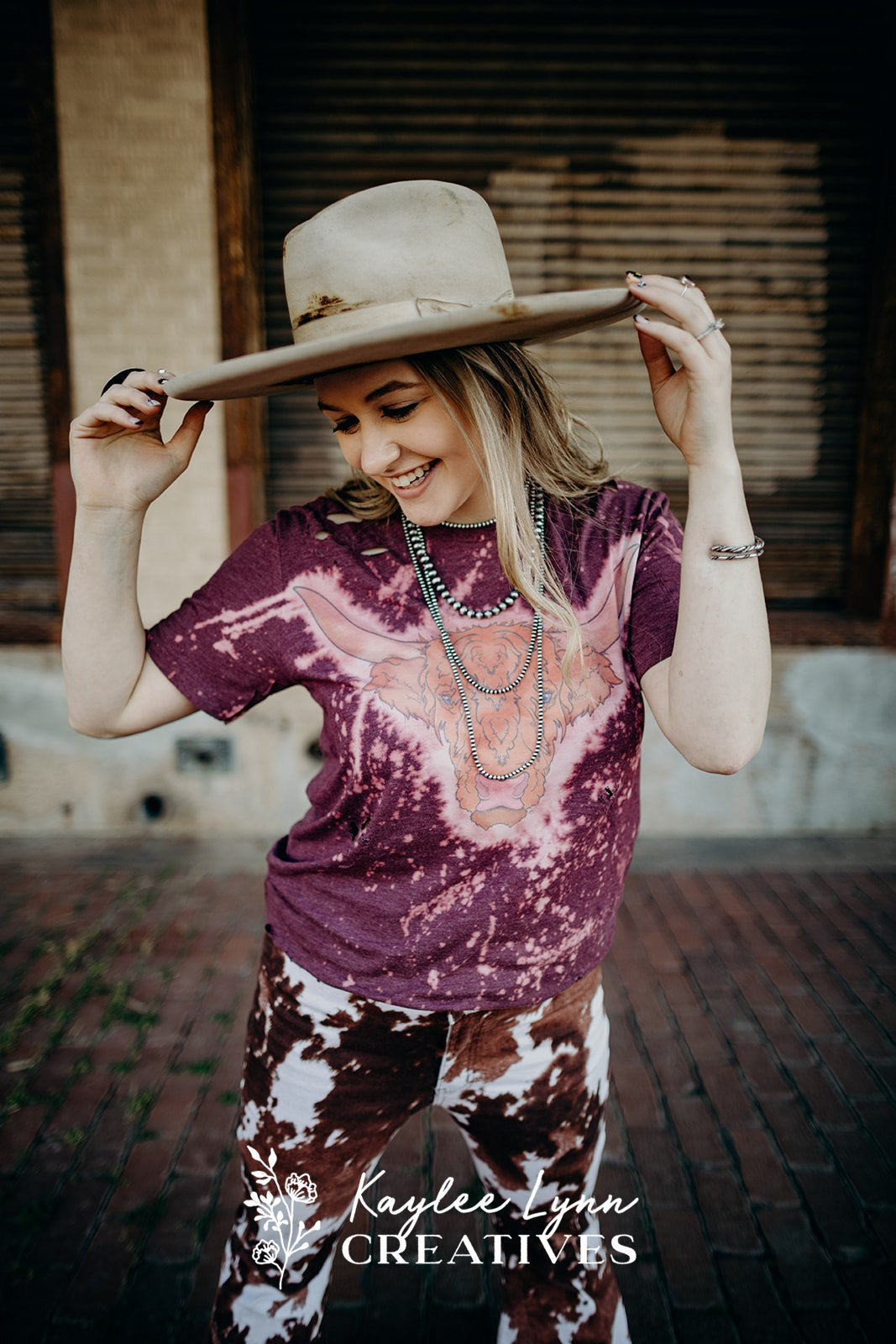 Distressed Maroon Bleached Highland Cow