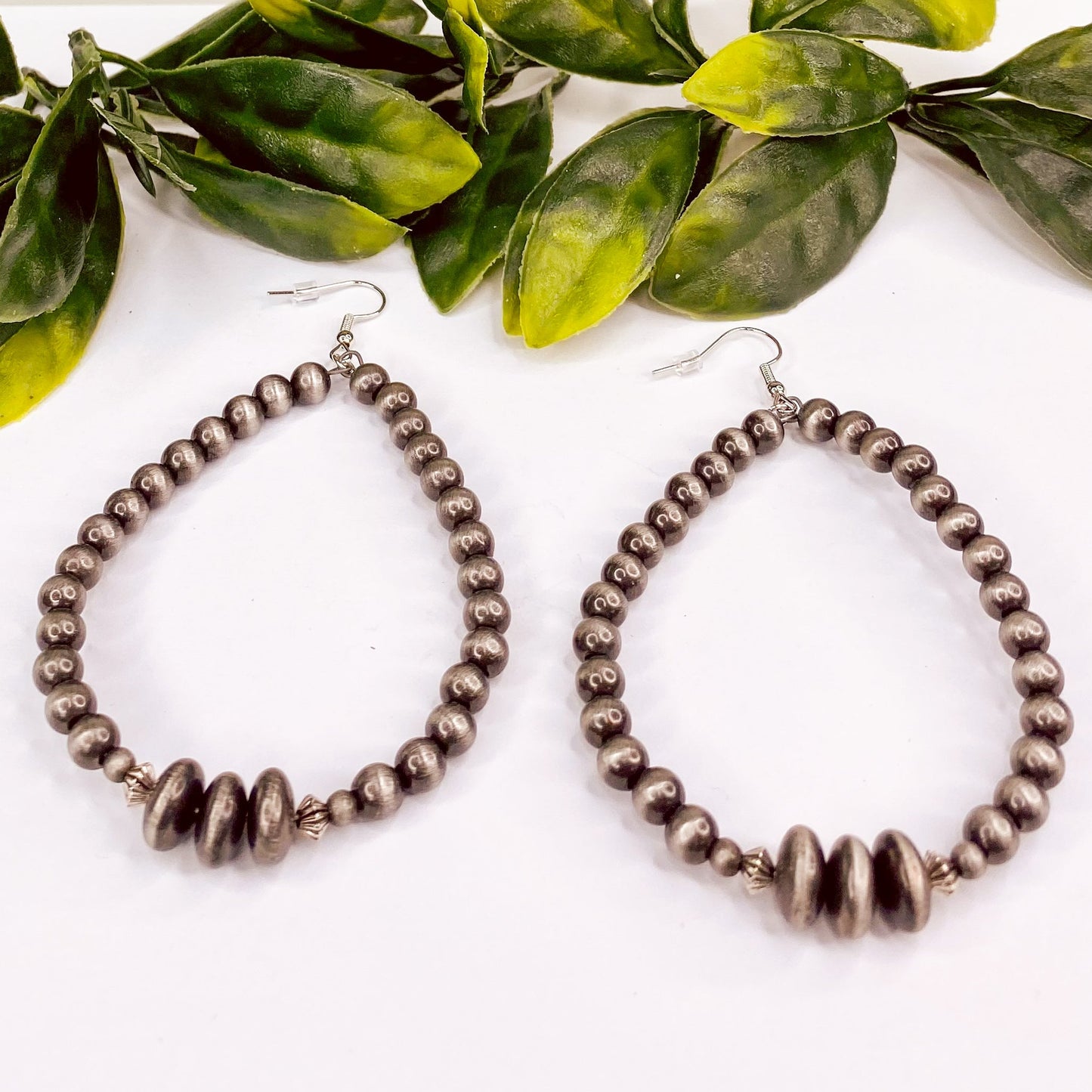 Faux Navajo Pearl Teardrop Hoops
