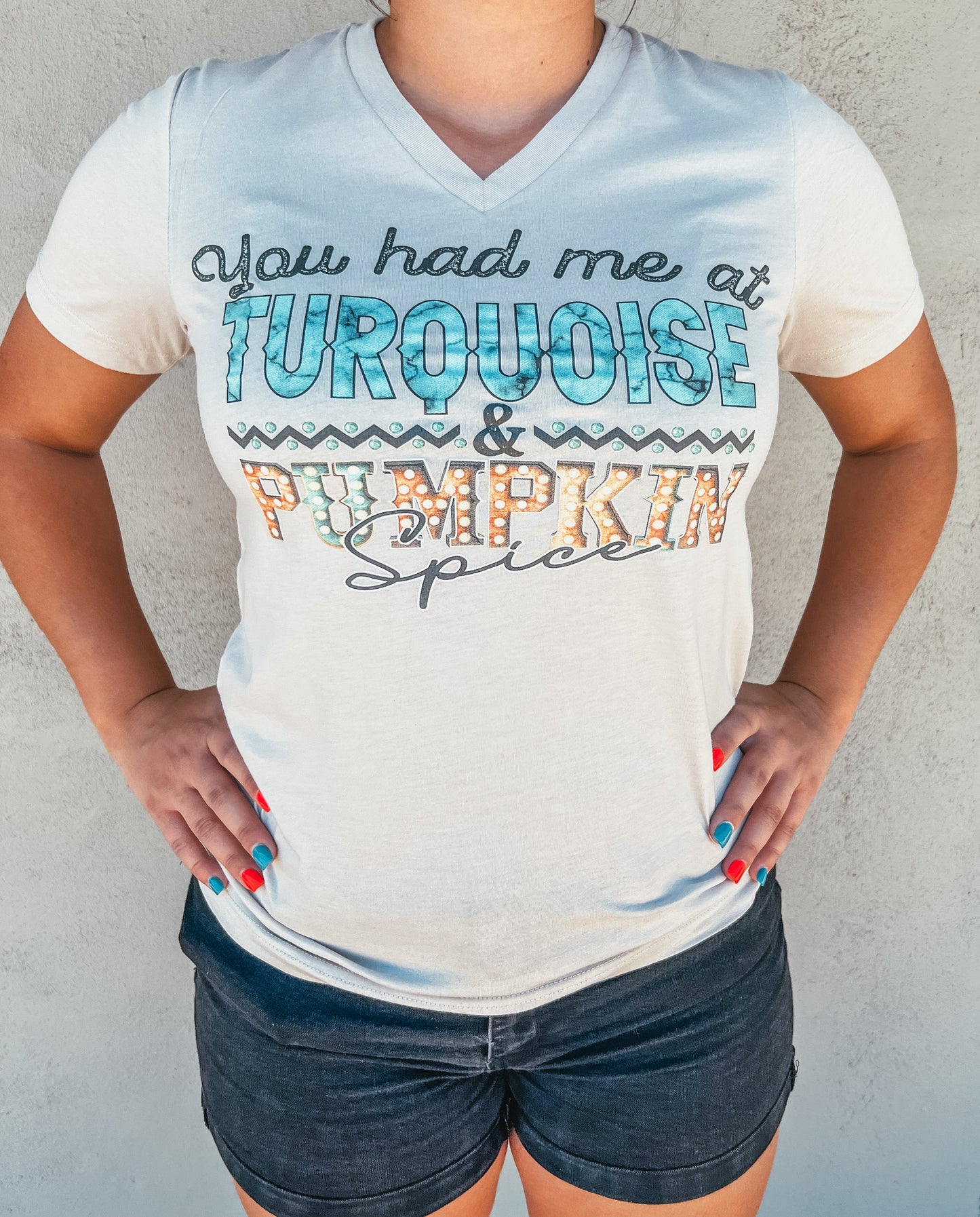 V- NECK Turquoise & Pumpkin Spice