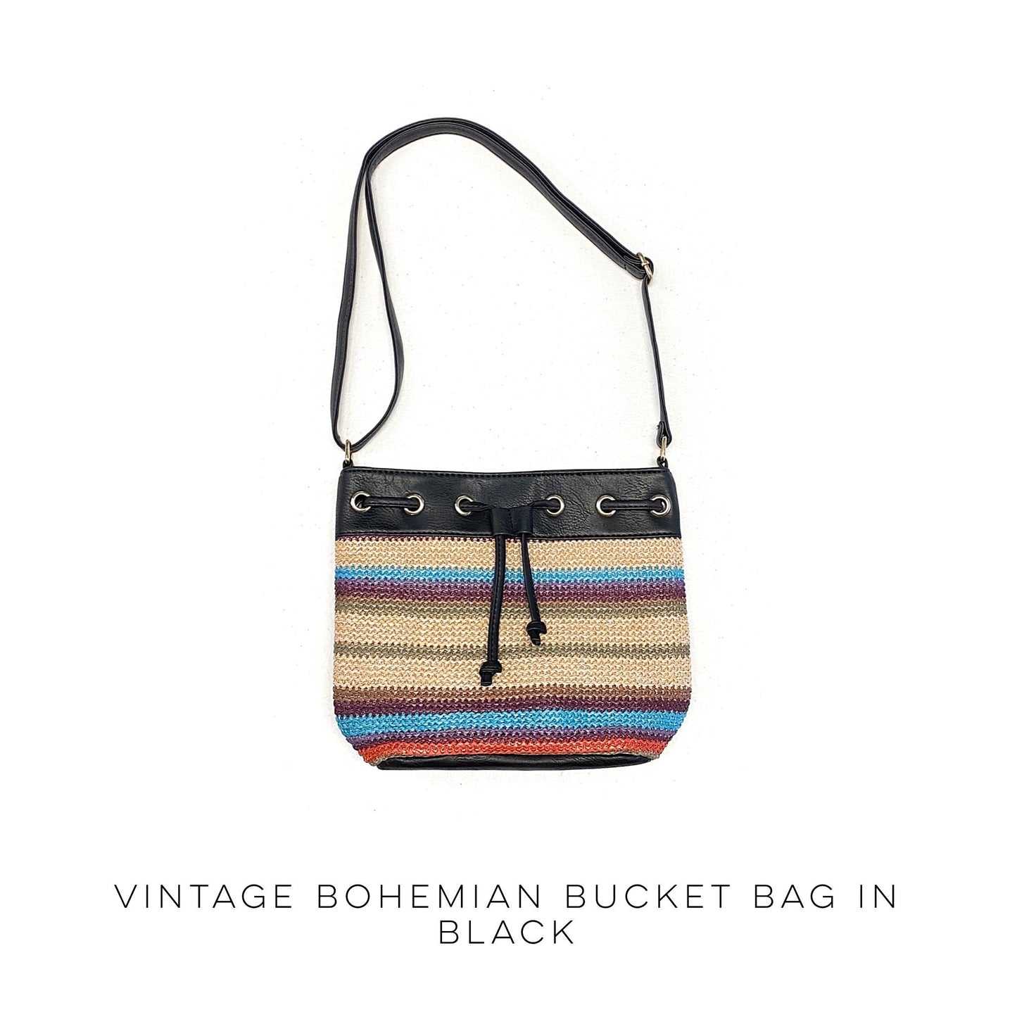 Vintage Bohemian Bucket Bag in Black