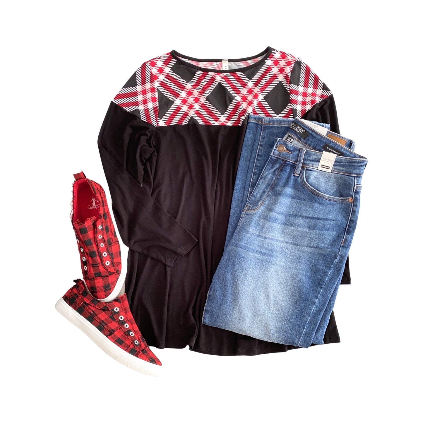 My Red Plaid Babalu Shoes