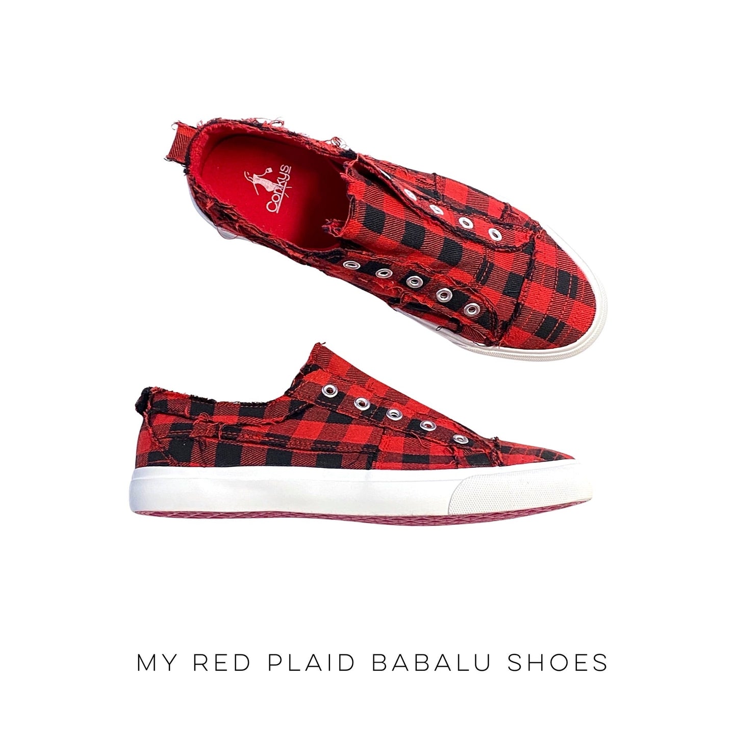 My Red Plaid Babalu Shoes