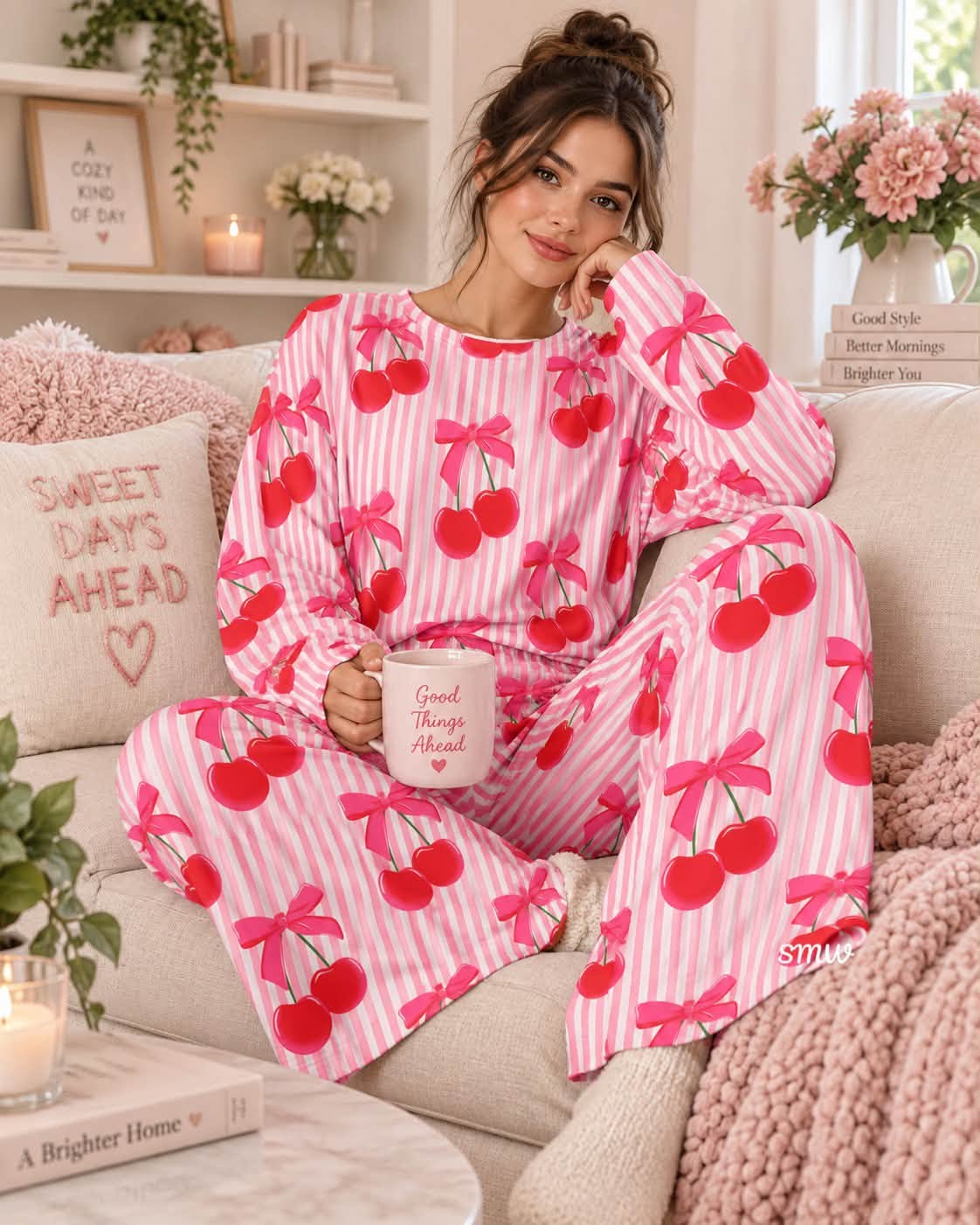 Women’s Checkered Ribbed Knit 2-Piece Lounge Set