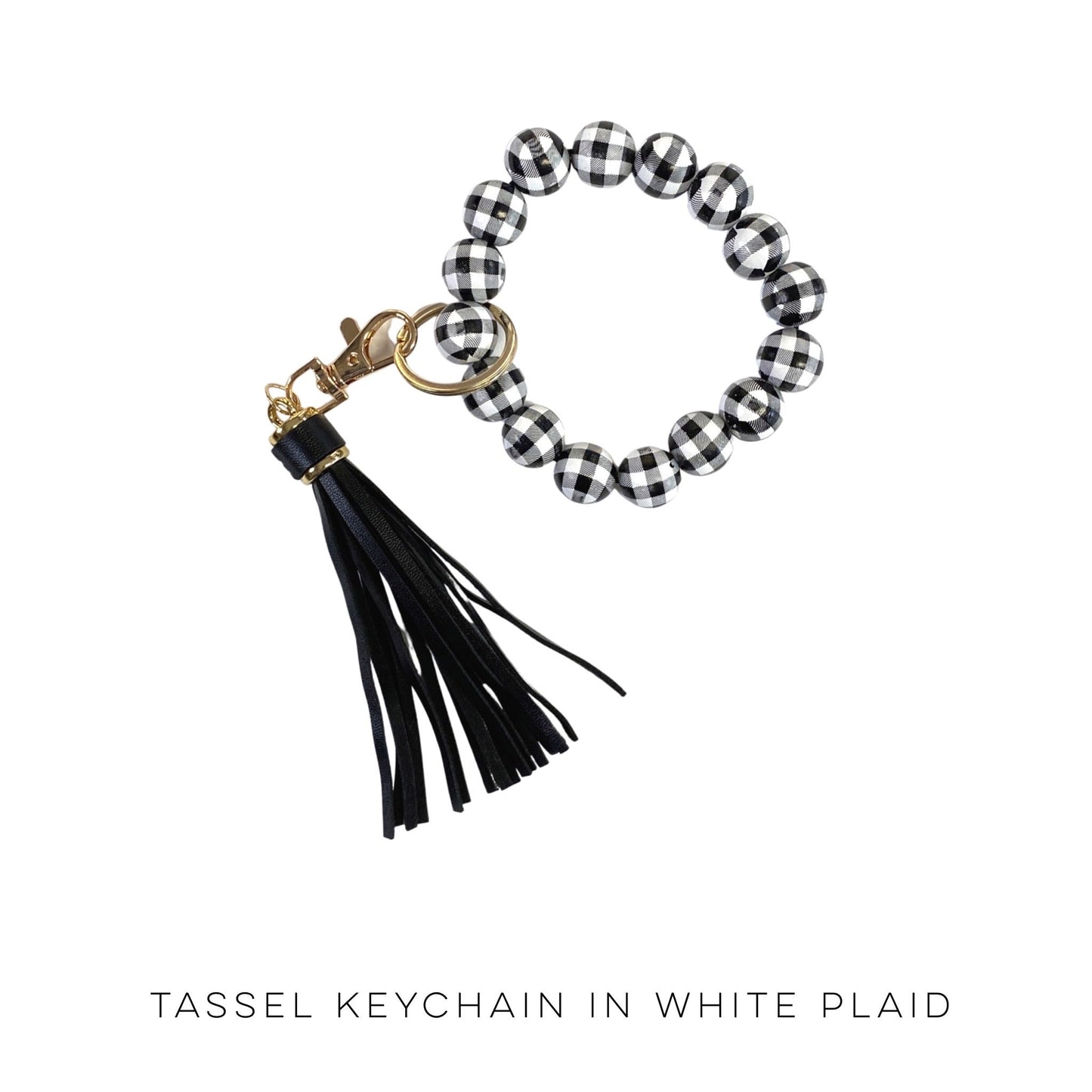 Tassel Keychain in White Plaid