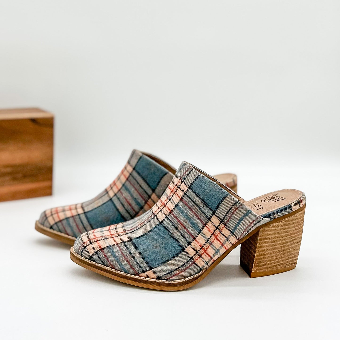 Beast Angela Mules in Blue Plaid