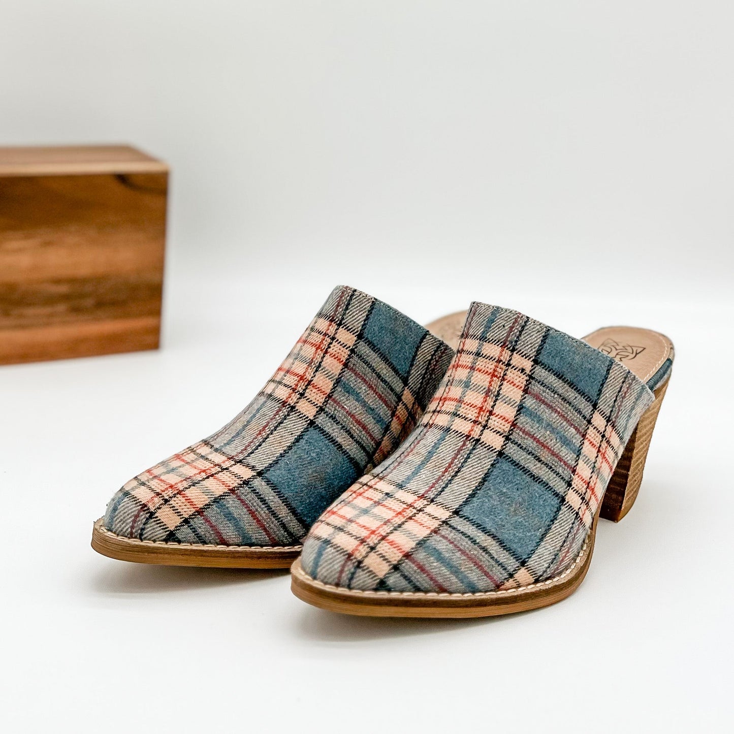 Beast Angela Mules in Blue Plaid