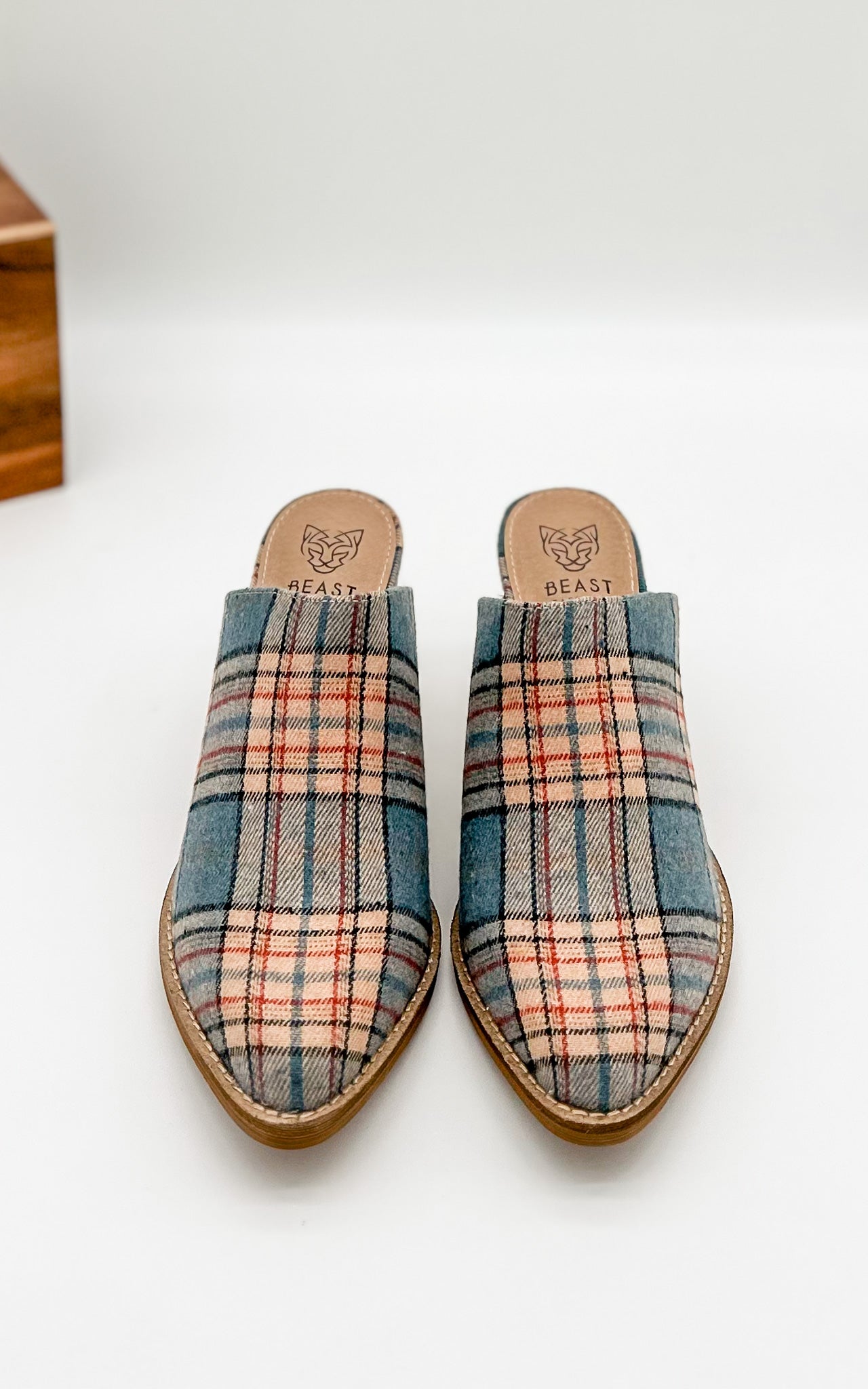 Beast Angela Mules in Blue Plaid