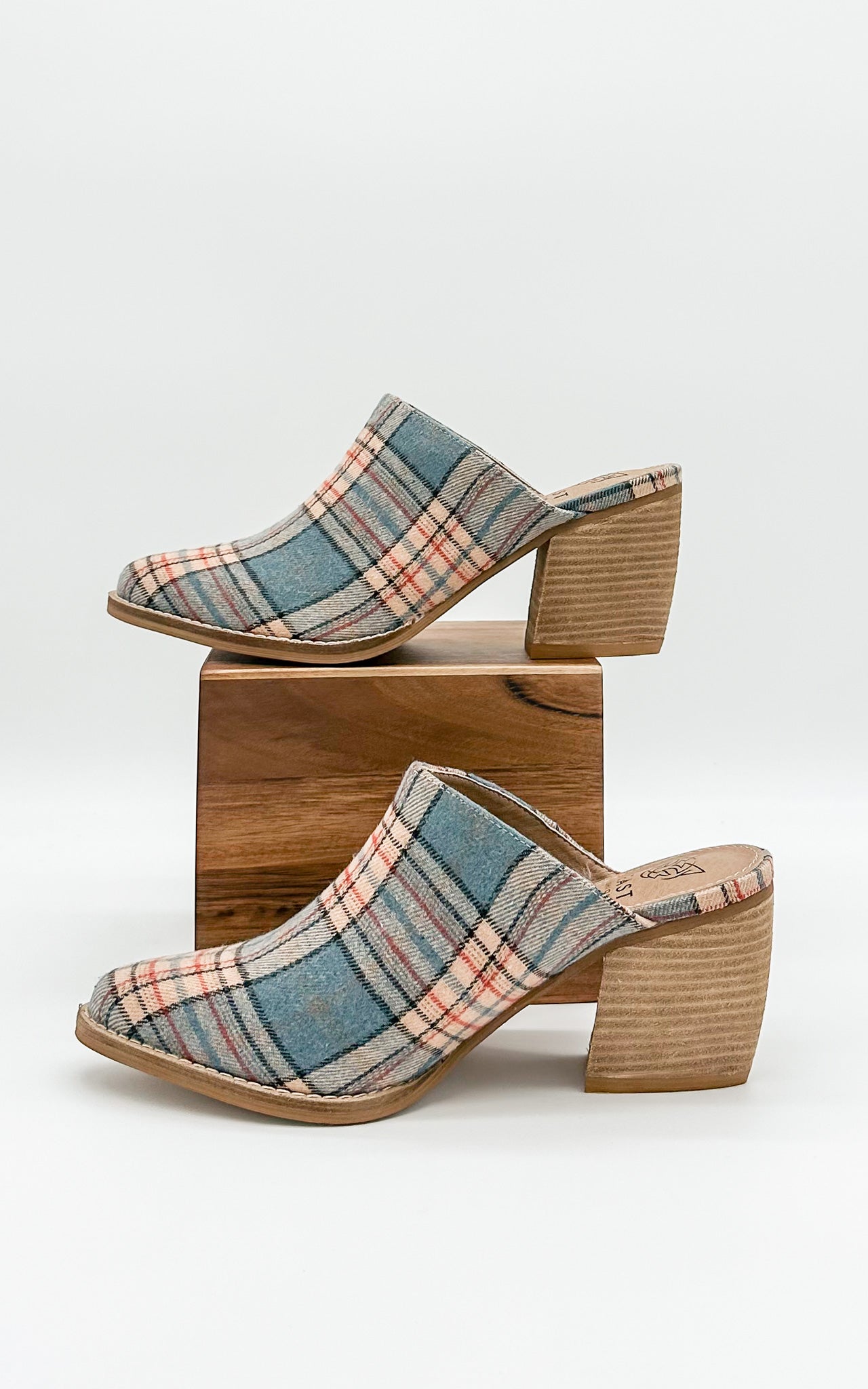 Beast Angela Mules in Blue Plaid