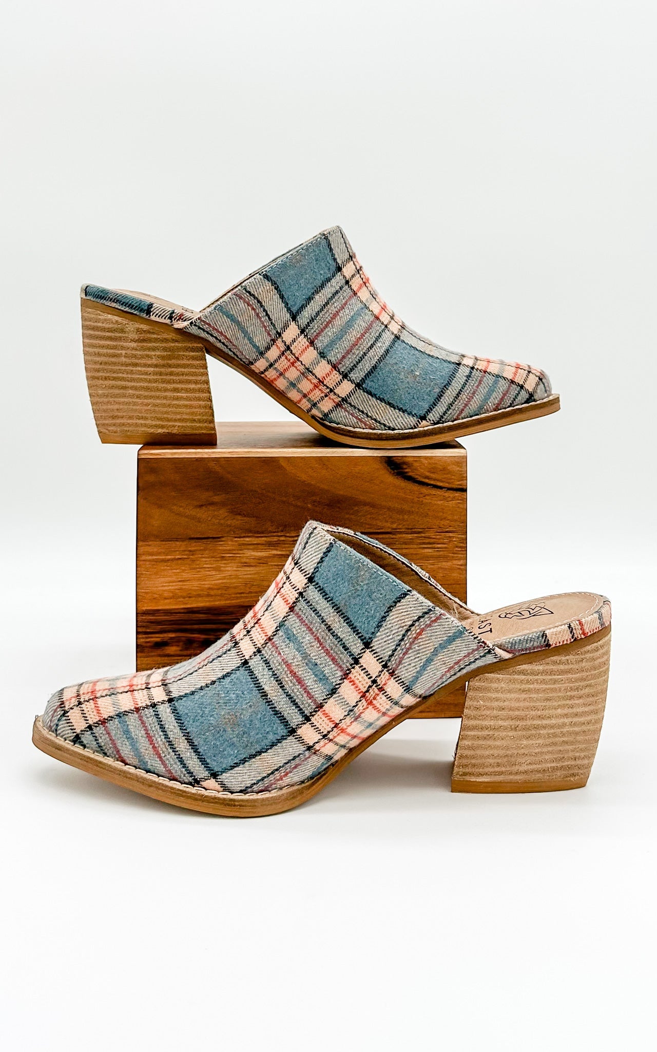 Beast Angela Mules in Blue Plaid