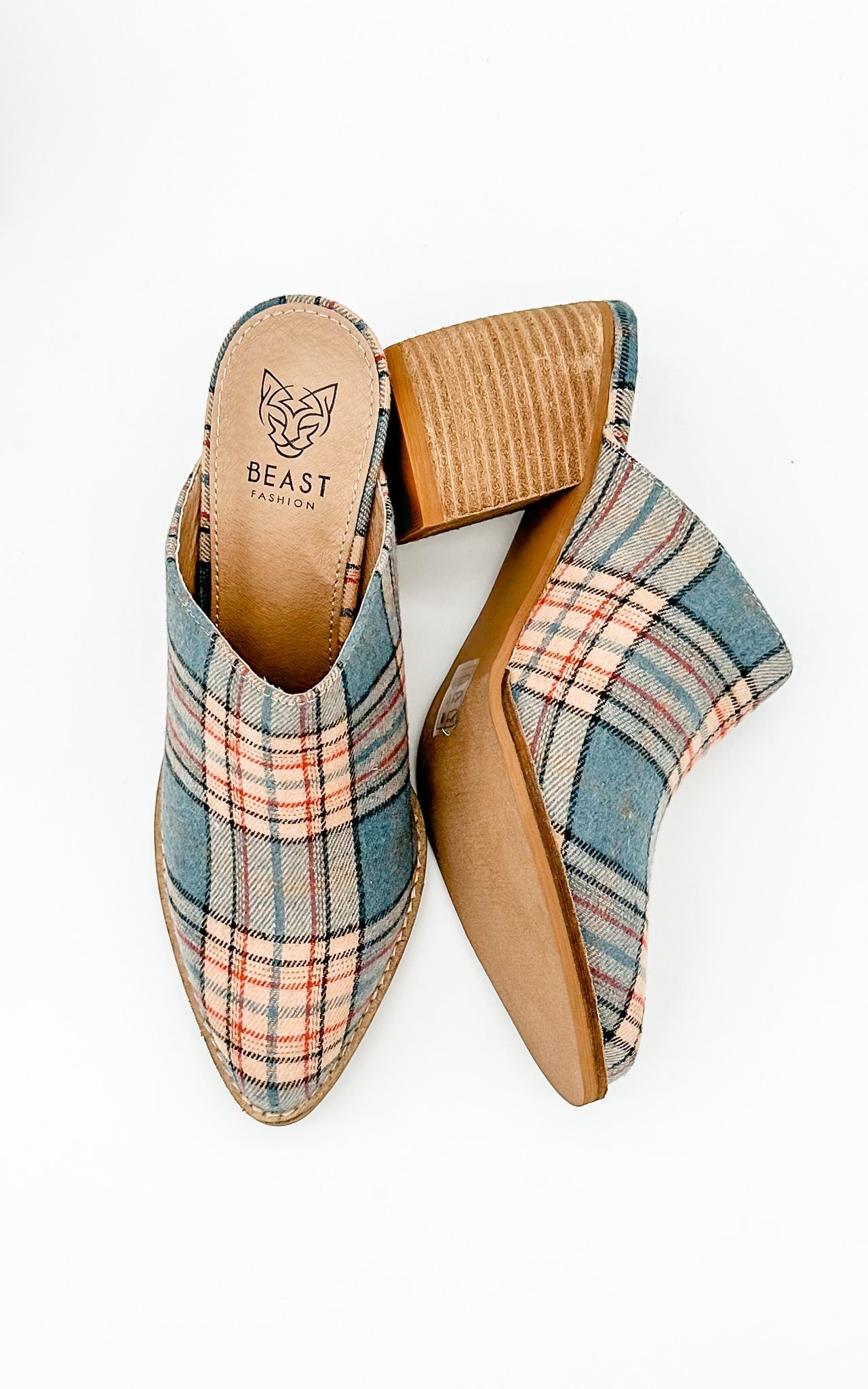 Beast Angela Mules in Blue Plaid
