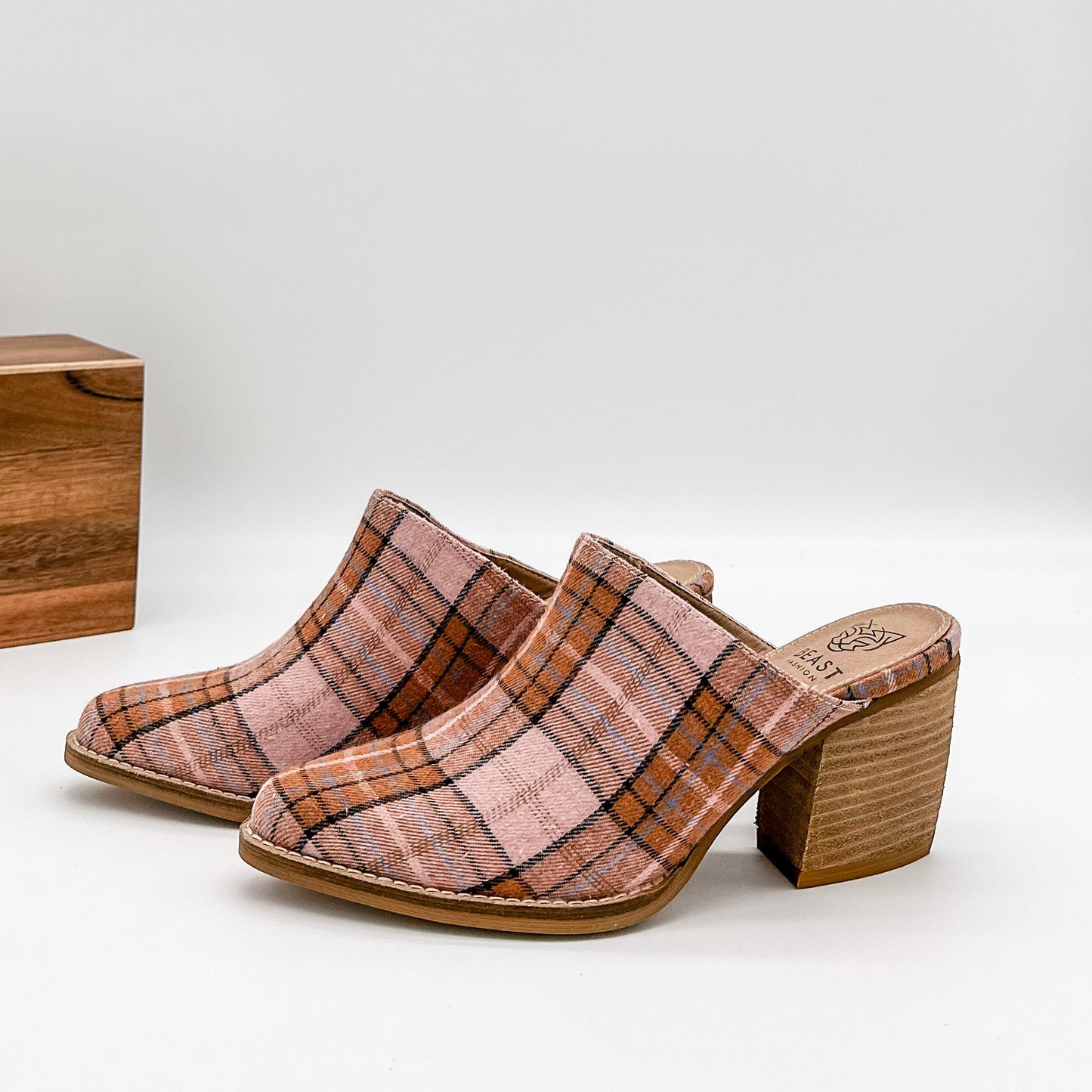 Beast Angela Mules in Blush Plaid