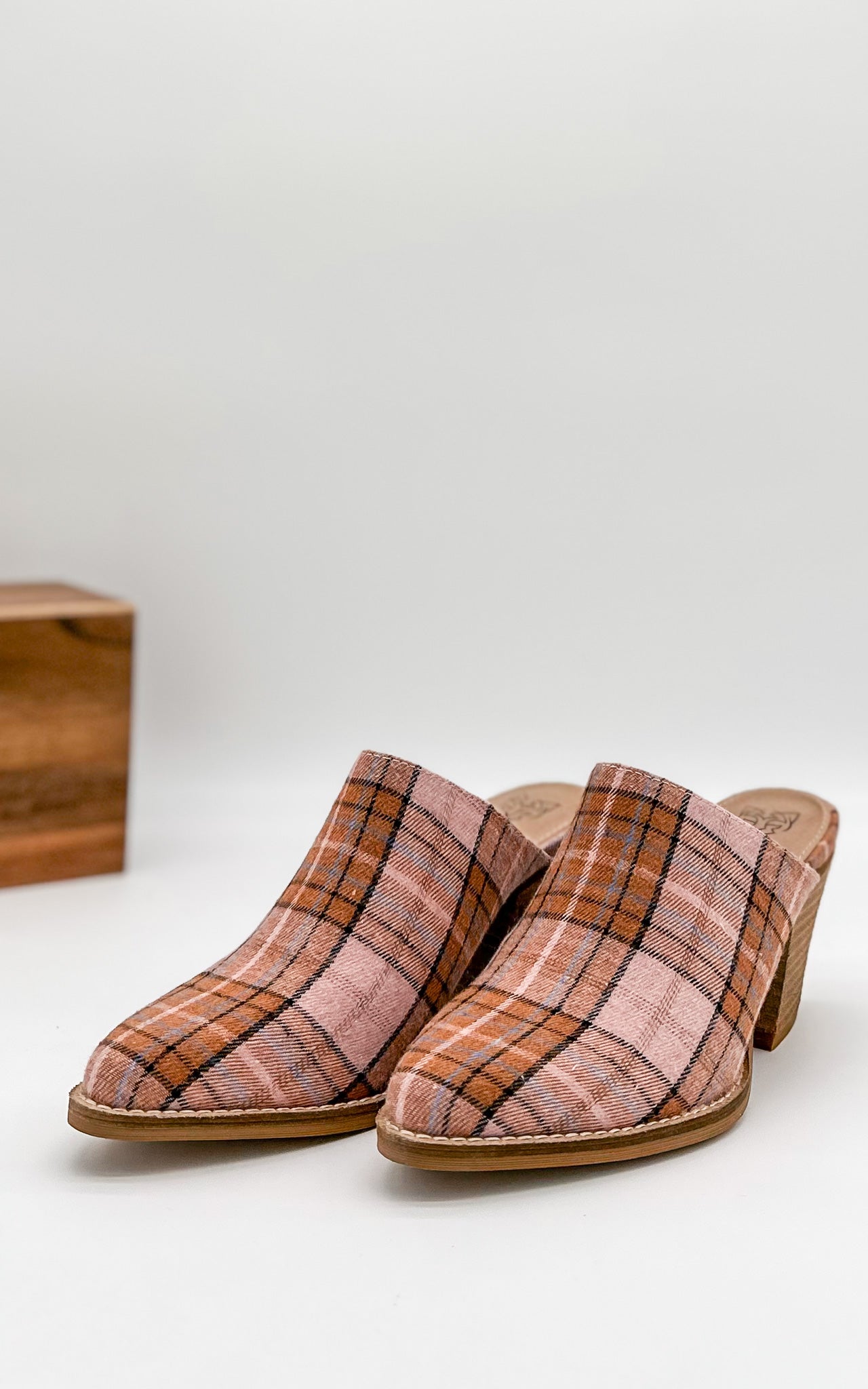 Beast Angela Mules in Blush Plaid