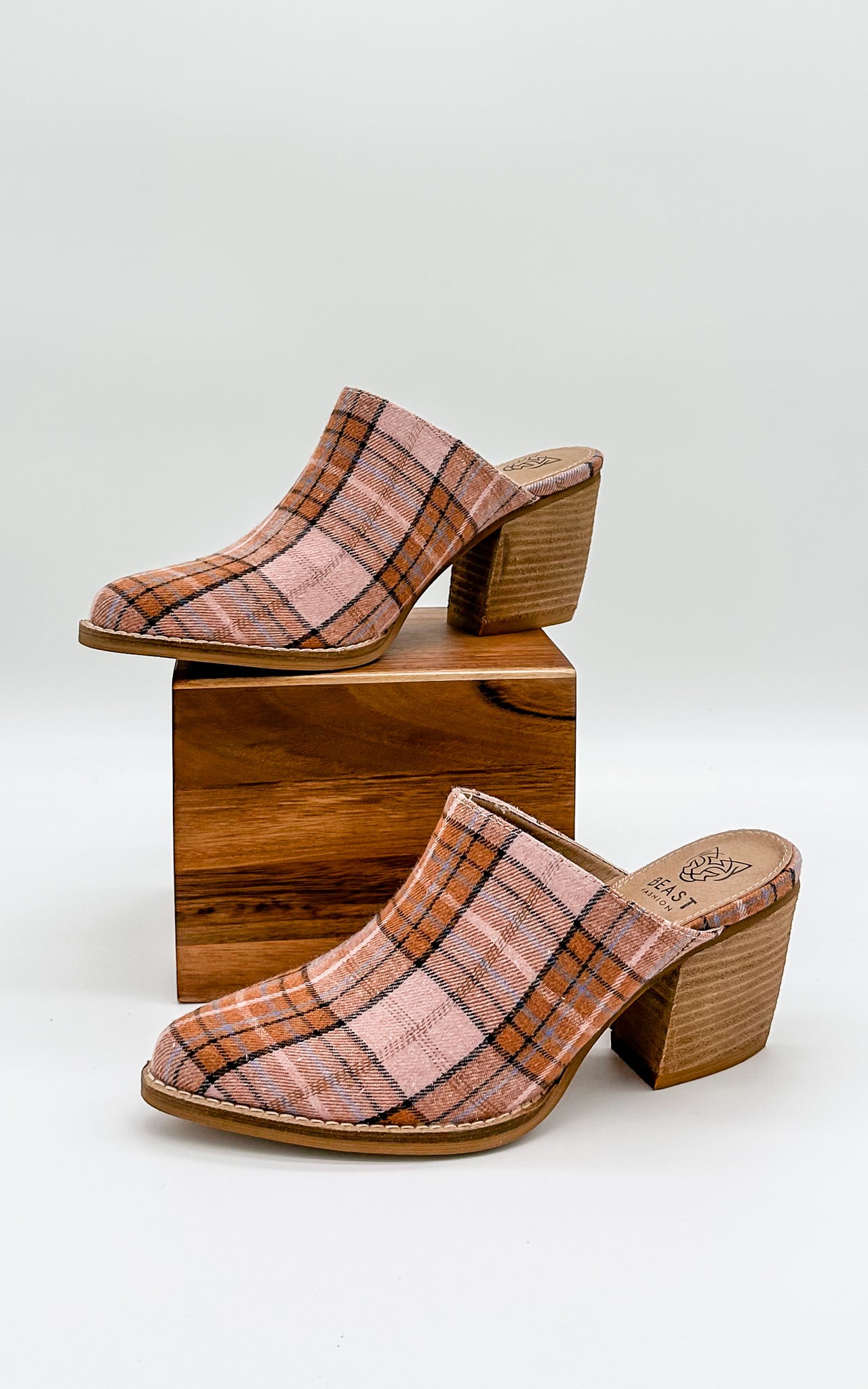 Beast Angela Mules in Blush Plaid