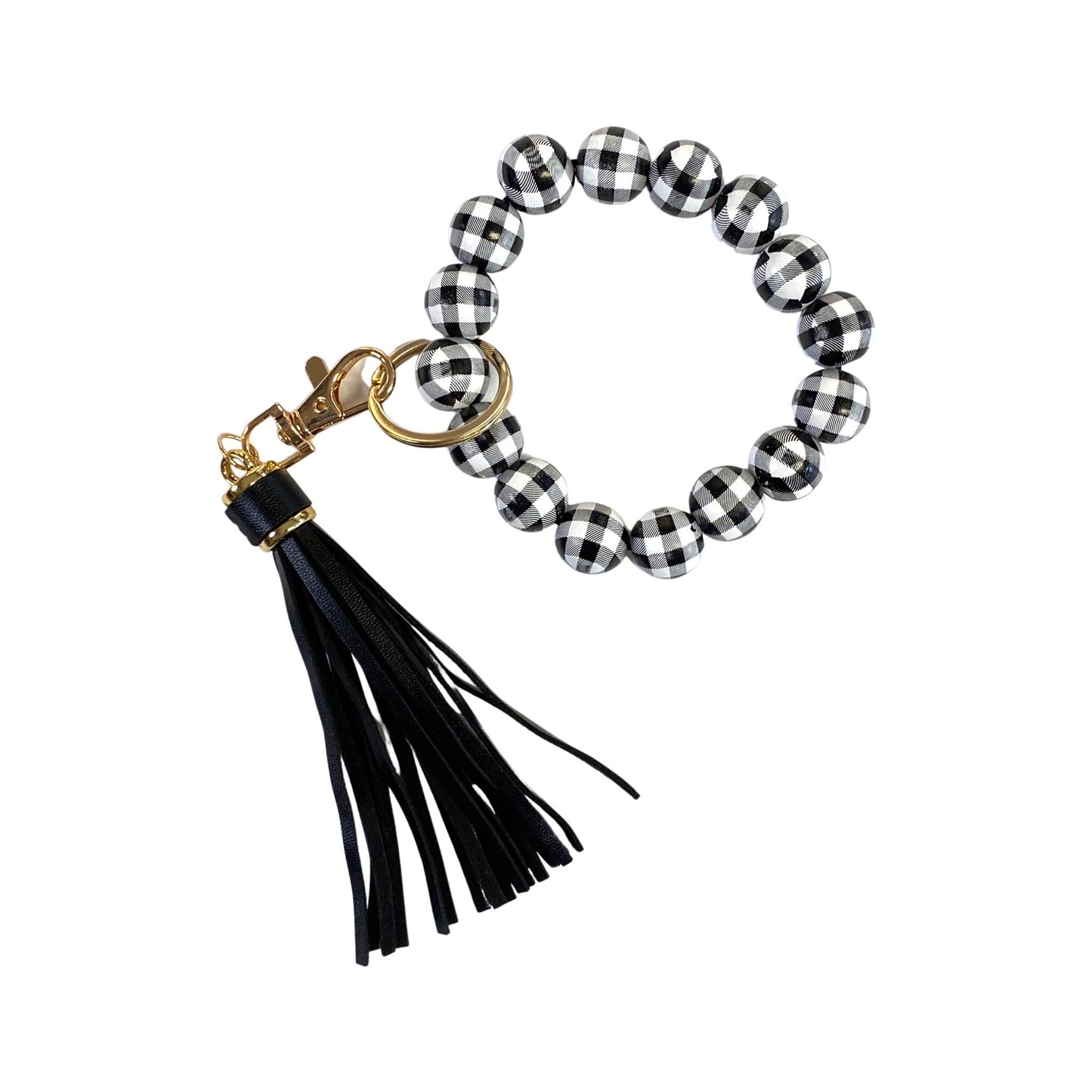 Tassel Keychain in White Plaid