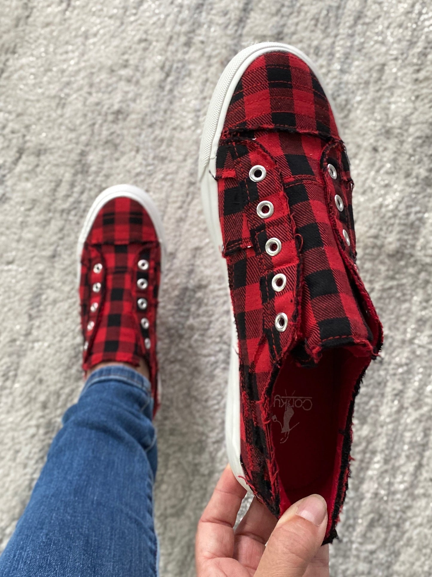 My Red Plaid Babalu Shoes
