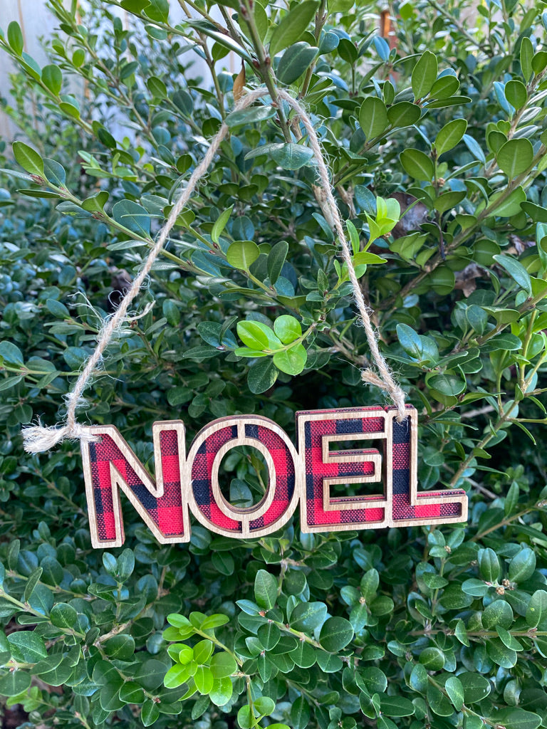 Noel Ornament in Plaid
