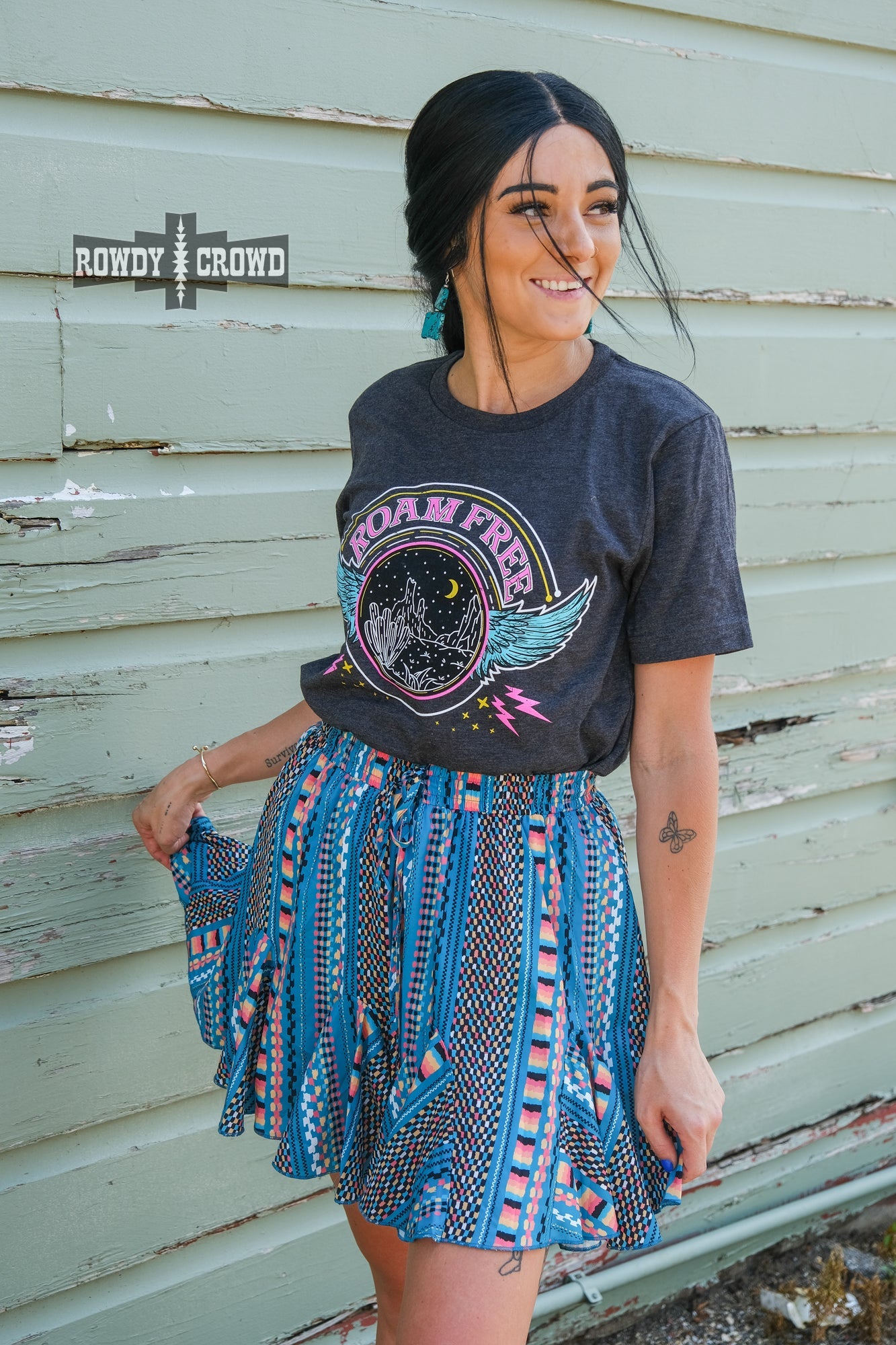 western apparel, western graphic tee, graphic western tees, wholesale clothing, western wholesale, women's western graphic tees, wholesale clothing and jewelry, western boutique clothing, western women's graphic tee, band style graphic tee, desert scene graphic tee, cactus, desert scene, bright graphic tee, colorful graphic tee, neon graphic tee, colorful western graphic tee, western desert scene graphic tee, roam free, band tee inspired