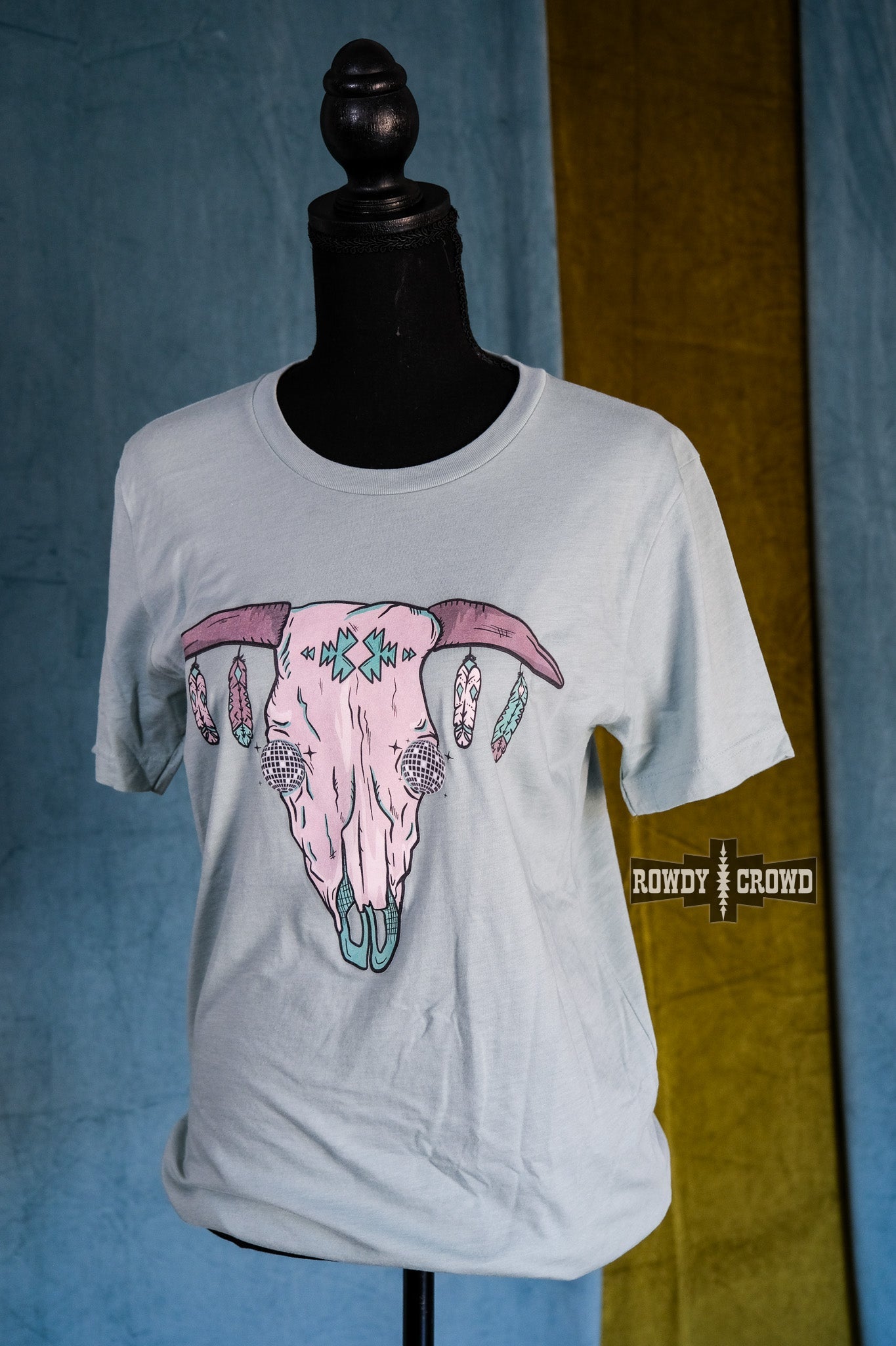 western apparel, western graphic tee, graphic western tees, wholesale clothing, western wholesale, women's western graphic tees, wholesale clothing and jewelry, western boutique clothing, western women's graphic tee, steer skull tee, disco steer skull, western boho tee, western steer skull
