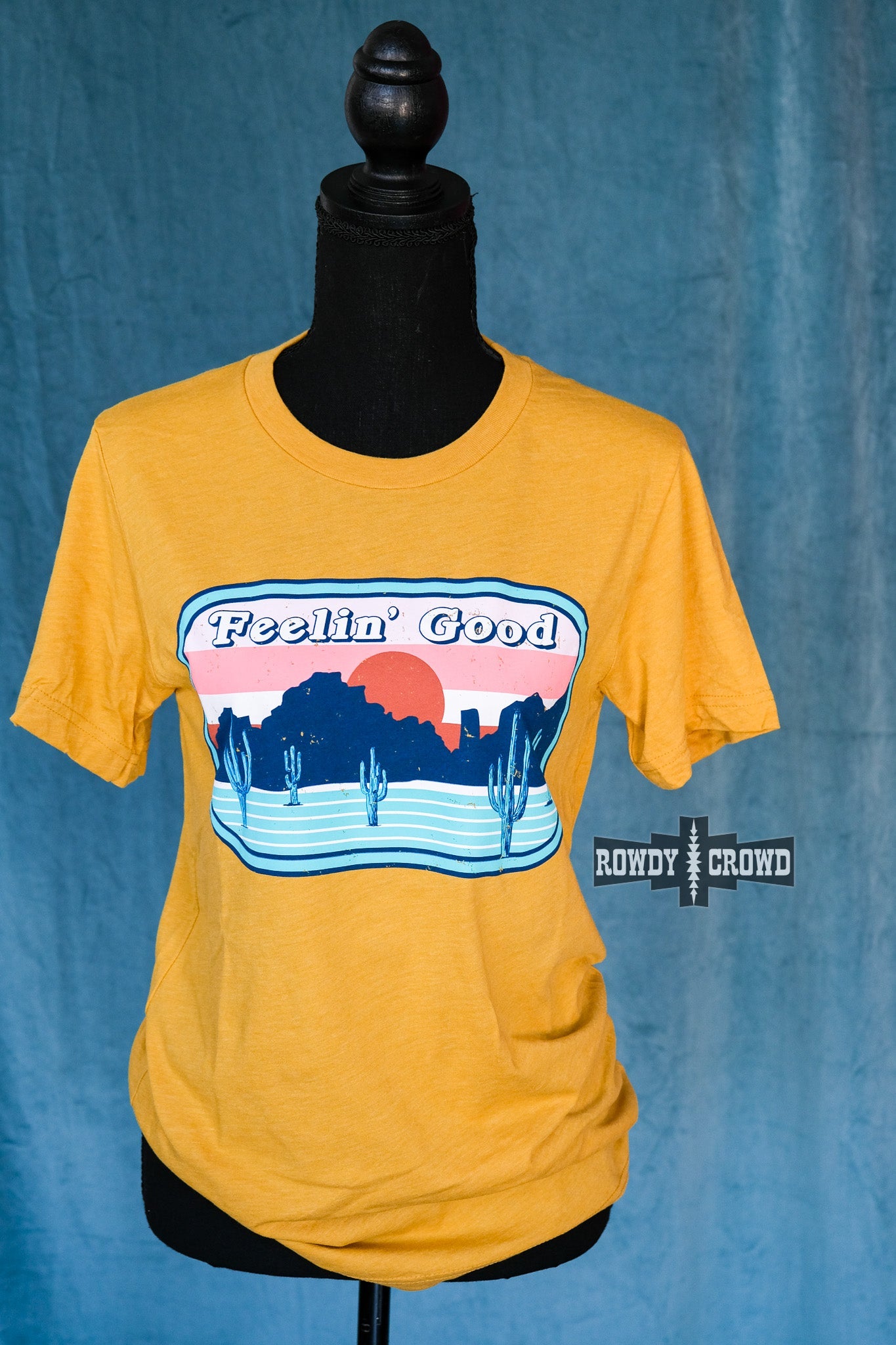 western apparel, western graphic tee, graphic western tees, wholesale clothing, western wholesale, women's western graphic tees, wholesale clothing and jewelry, western boutique clothing, western women's graphic tee, bright rodeo graphic tee, cacti graphic tee, cactus, bright graphic tee, colorful graphic tee, desert scene graphic tee, colorful western graphic tee desert scene tee, feelin' good tee