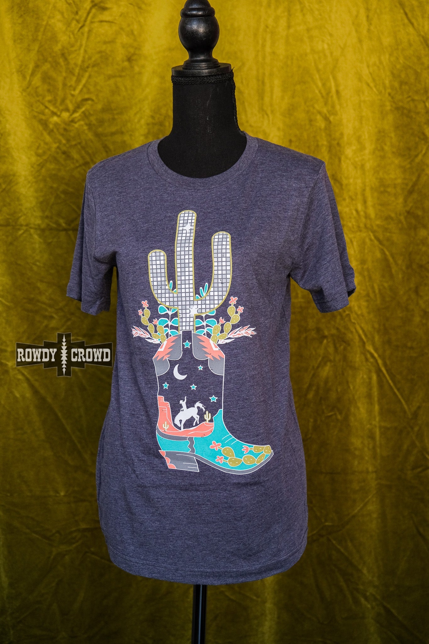 western apparel, western graphic tee, graphic western tees, wholesale clothing, western wholesale, women's western graphic tees, wholesale clothing and jewelry, western boutique clothing, western women's graphic tee, bright rodeo graphic tee, cacti graphic tee, cactus, bright graphic tee, colorful graphic tee, boot graphic tee, colorful western graphic tee western cactus & boot graphic tee, disco cowgirl graphic tee
