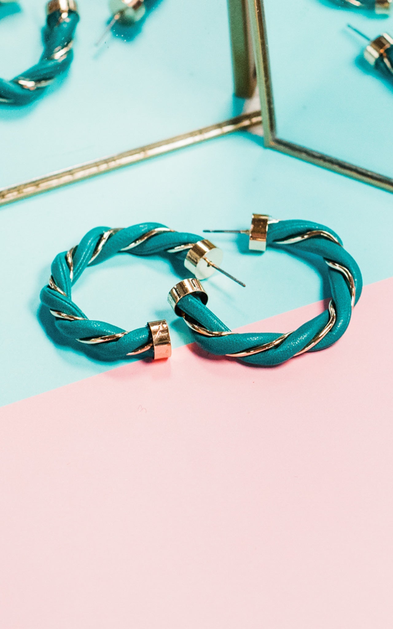 Gold and Green Twisted Hoops