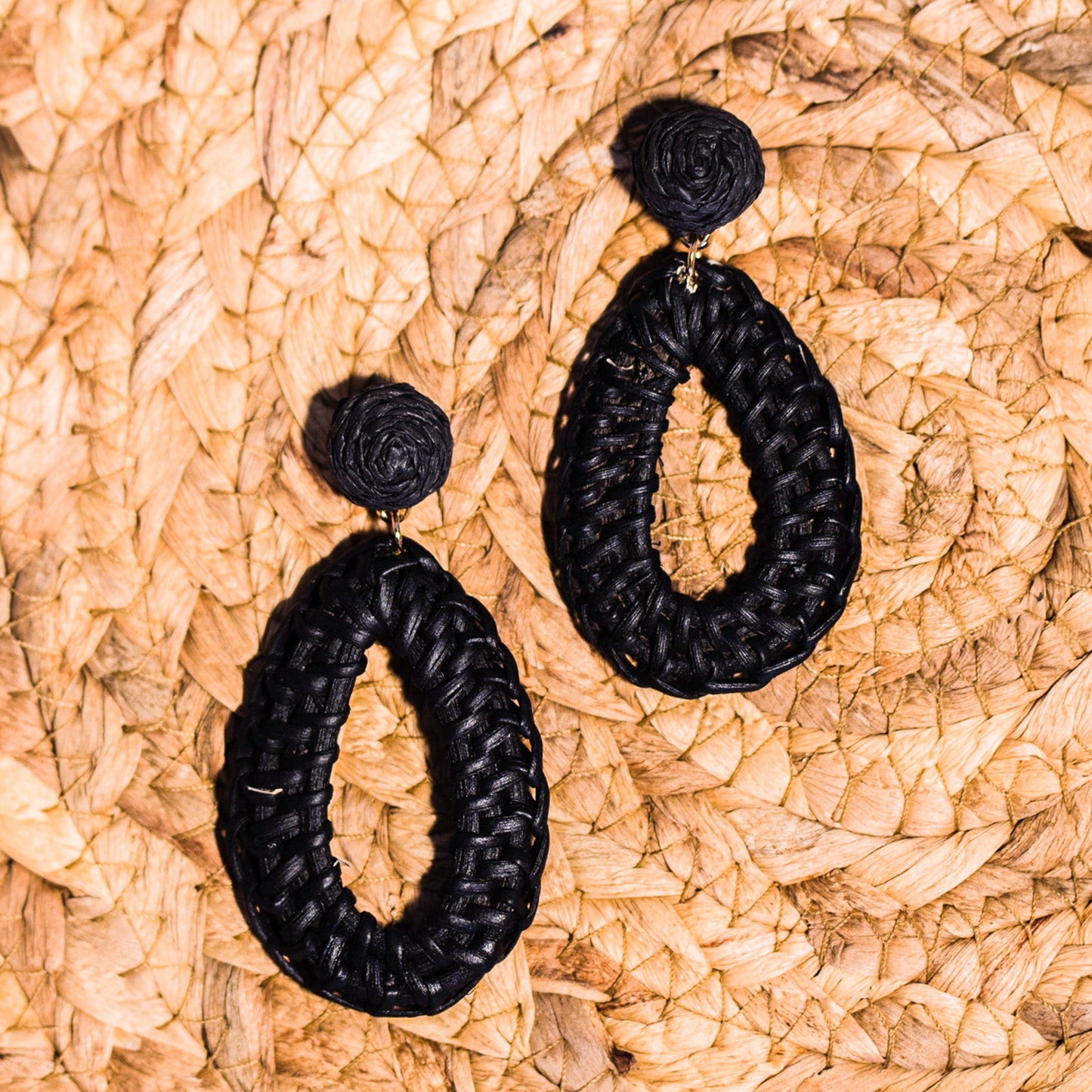 Black Rattan Teardrop Earrings