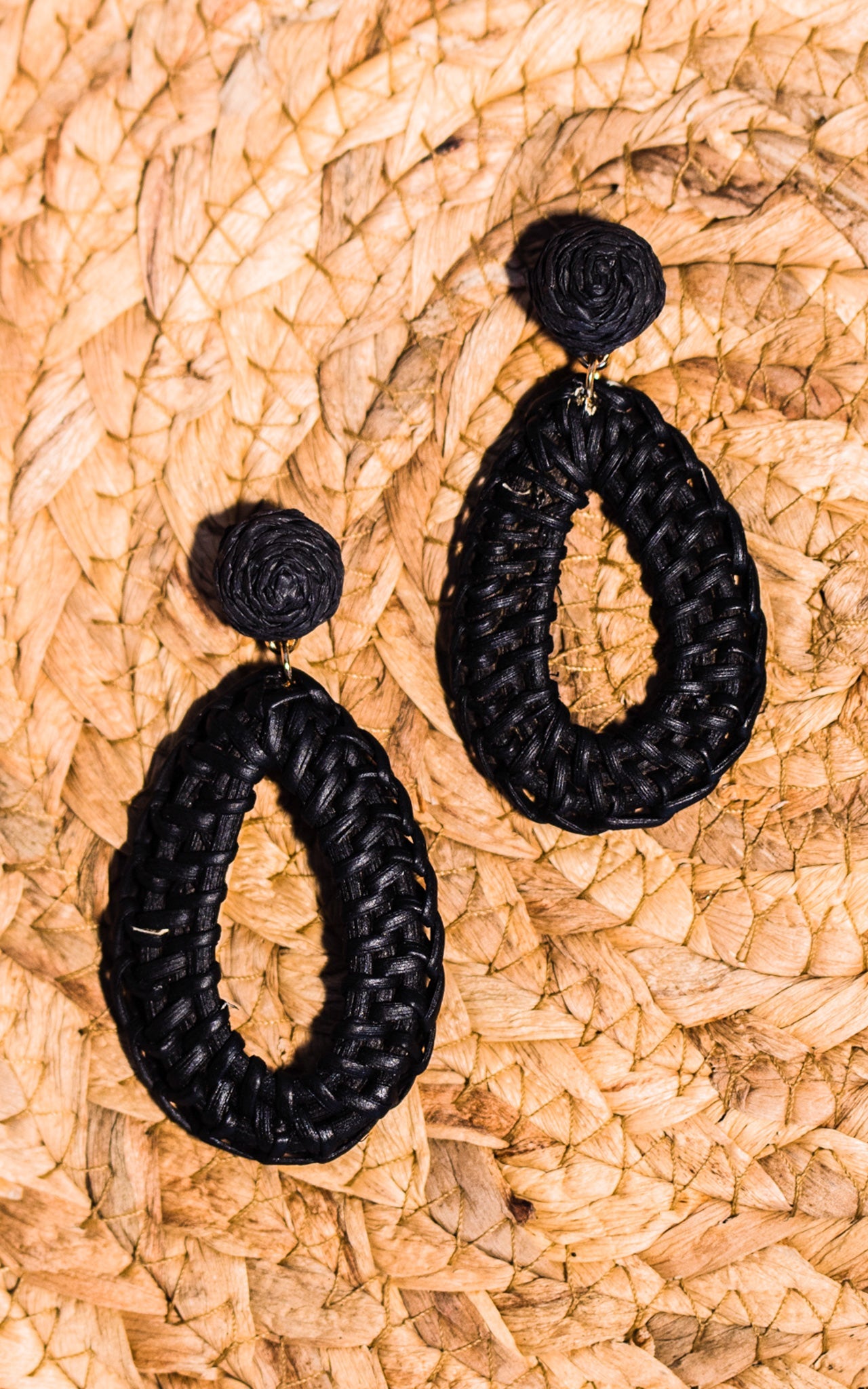 Black Rattan Teardrop Earrings