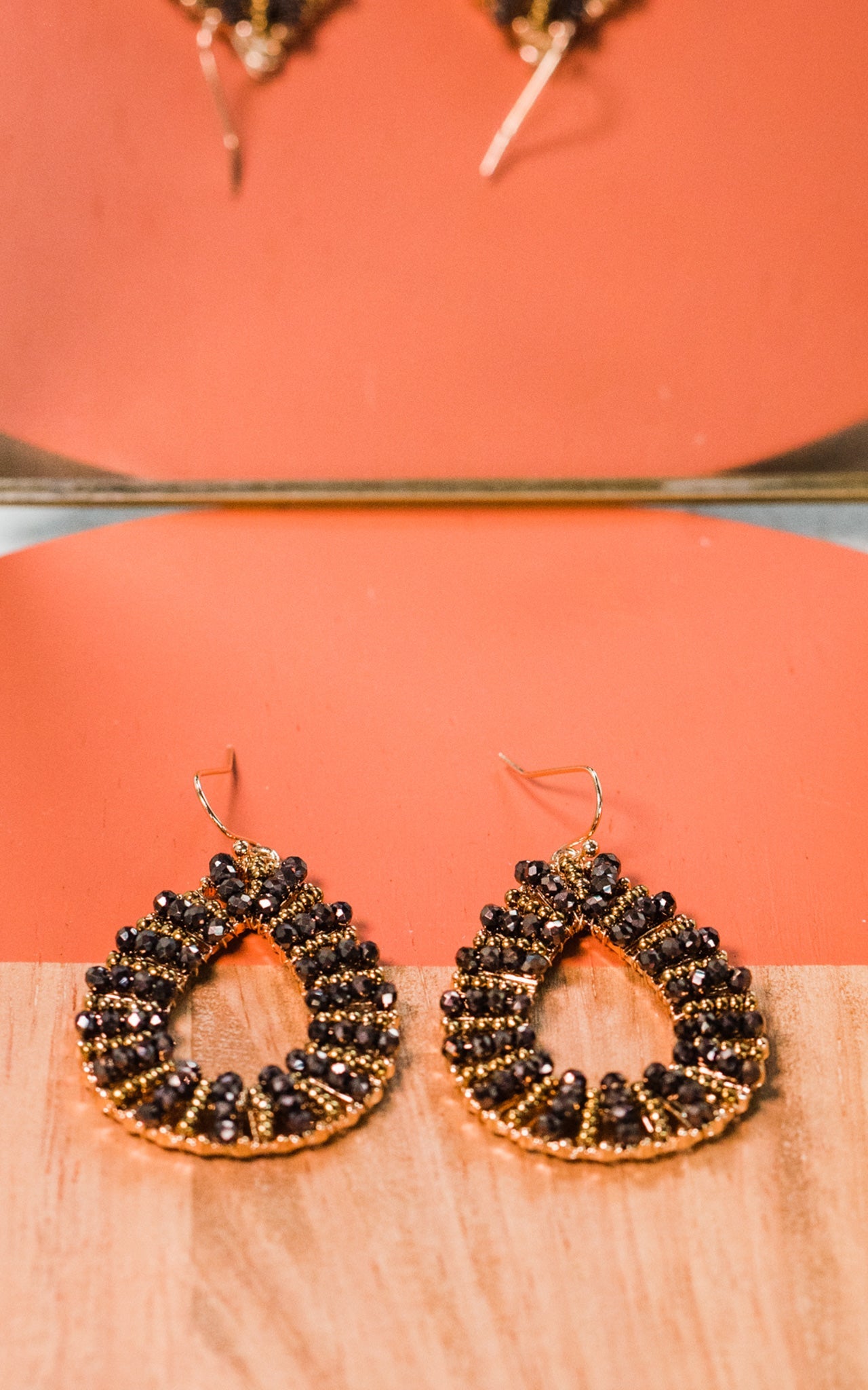 Bronze Seed Bead and Crystal Teardrop Earrings