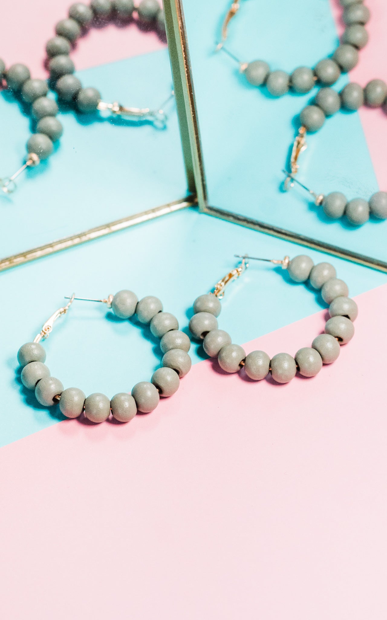 Grey Beaded Hoops