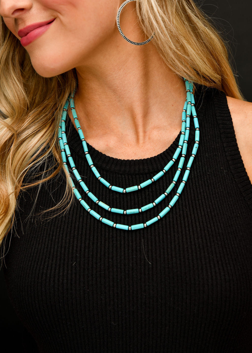 Turquoise Tube Bead Three Strand Necklace