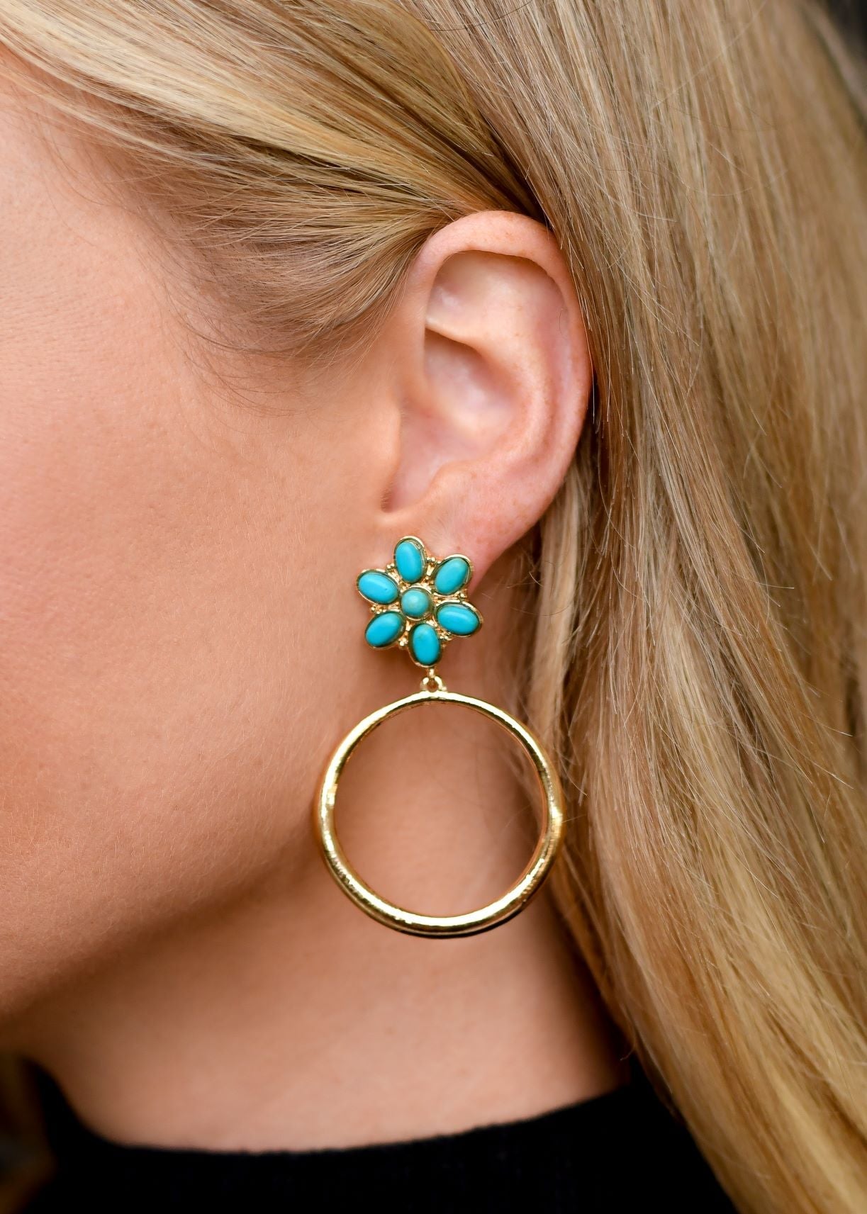 Turquoise Floral Post and Hoop Earring