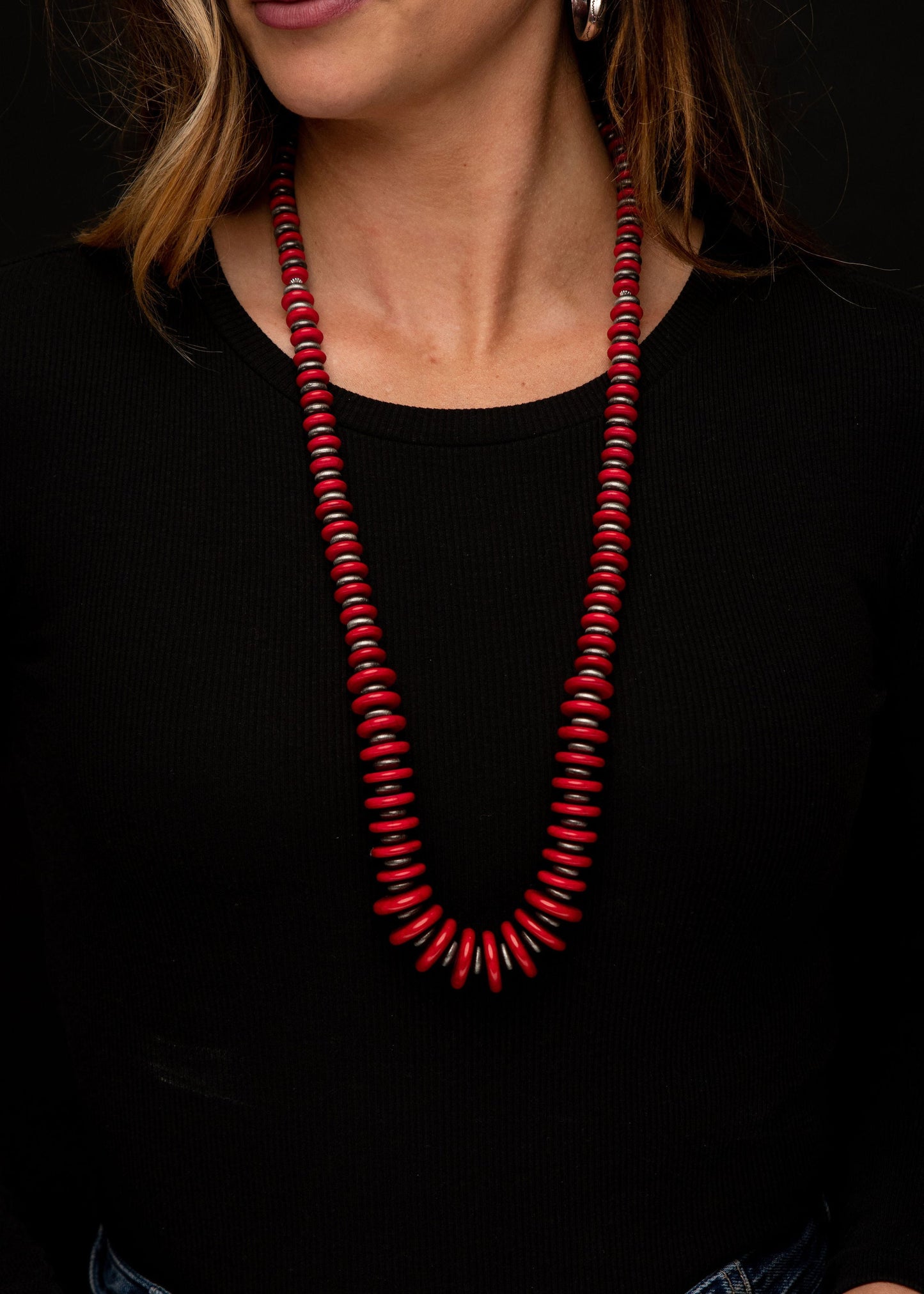 Navajo Pearl and Red Disc Necklace