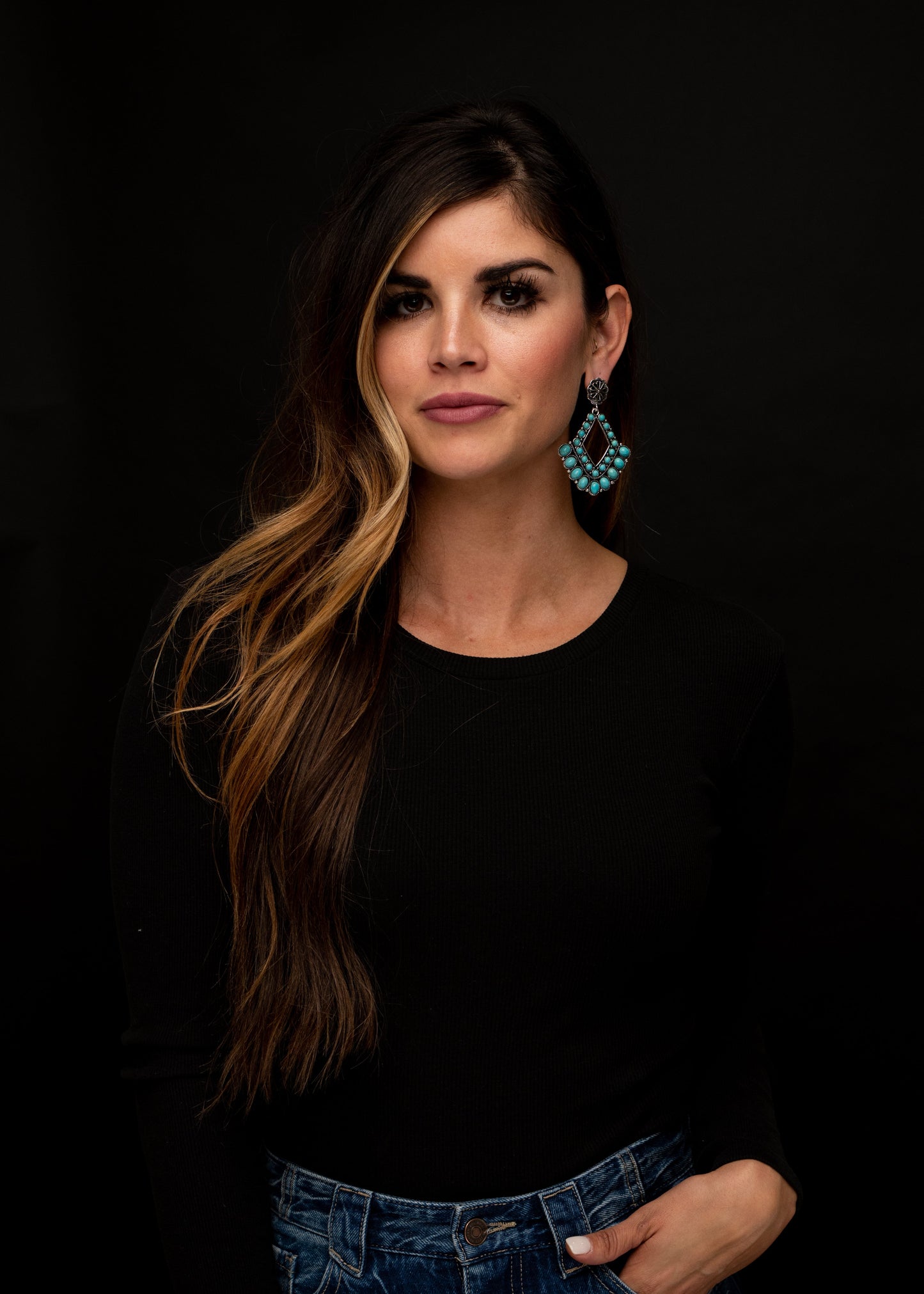 Turquoise Diamond Shaped Statement Post Earrings